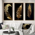 thumbnail image 1 of Designart "Golden Fern Leaf on Black Background II" Ferns Framed Wall Art Set Of 3 - Green Modern Frame Gallery Wall Set For Home Decor, 1 of 6