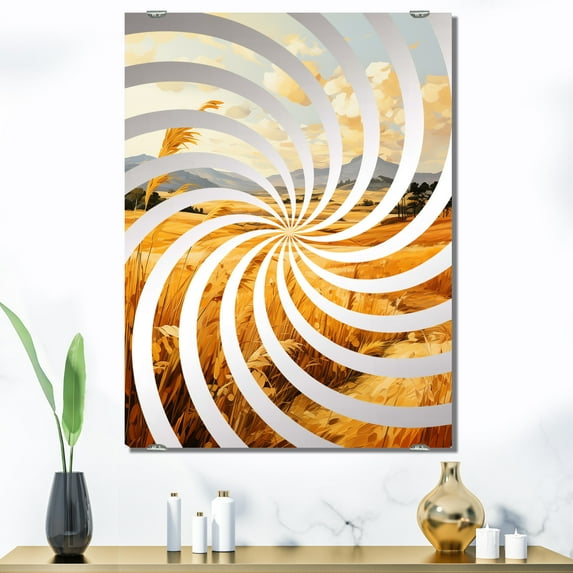 Designart "Golden Fields in the US Countryside II" Romantic Landscape Oversized Wall Mirror - Traditional Landscapes Bathroom Decorative Wall Mirror - Multiple Color Options