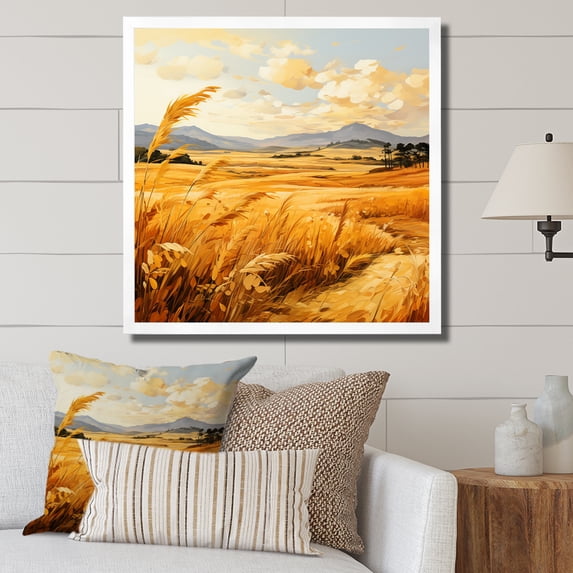 Designart "Golden Fields in the US Countryside II" Landscapes Framed Wall Art Decor - Traditional Yellow Romantic Landscape Entryway Framed Wall Art