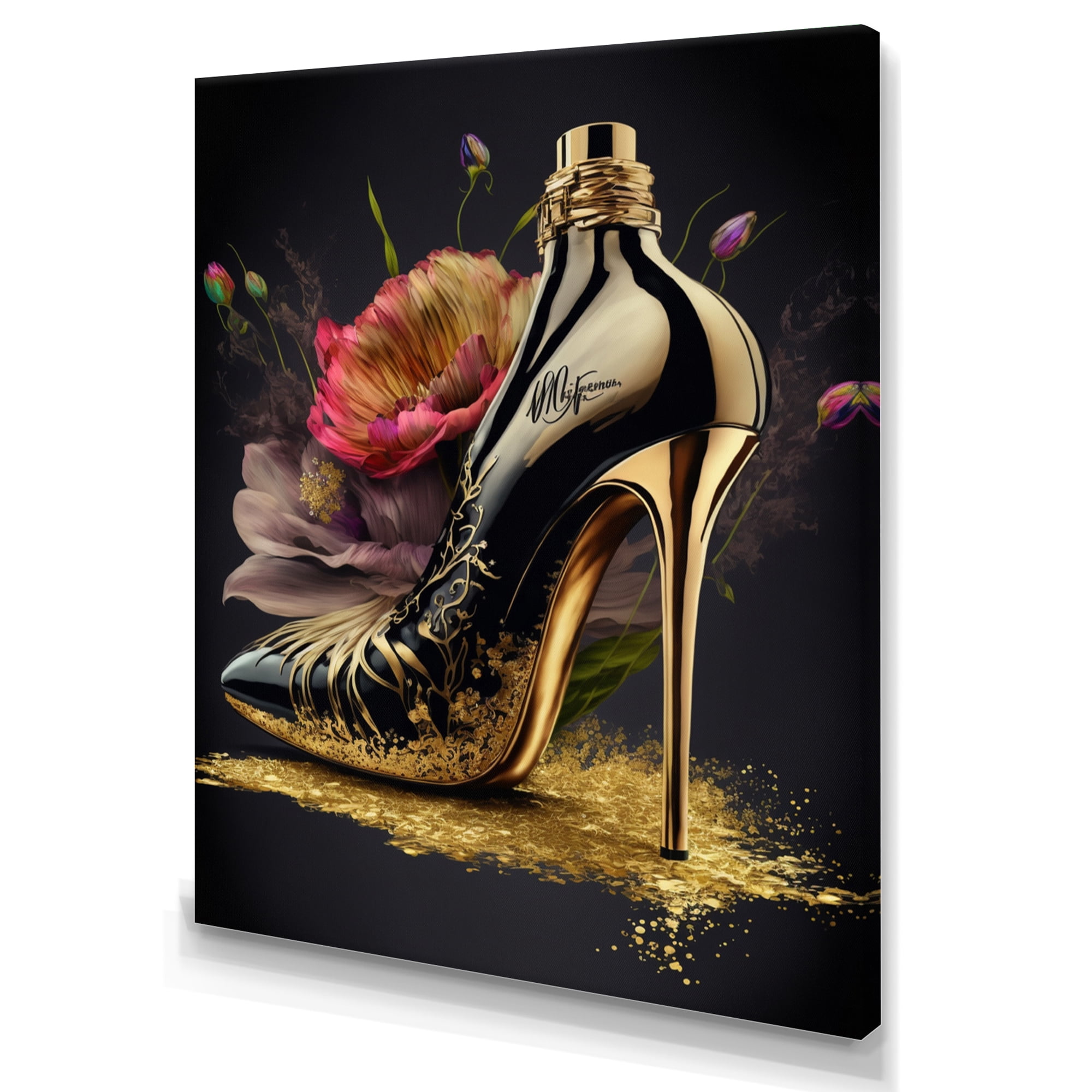 Designart Golden Floral High Heel I Canvas Wall Art
