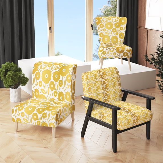 Designart "Golden Floral I" Upholstered Mid-Century Accent Chair - Arm Chair