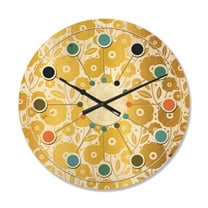 Designart 'Golden Floral Retro I ' Mid-Century Modern Wood Wall Clock