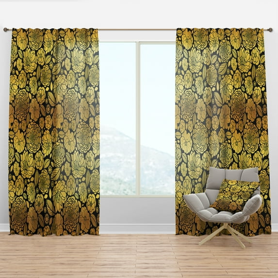 Designart 'Golden Floral Retro II' Mid-Century Modern Curtain Panel