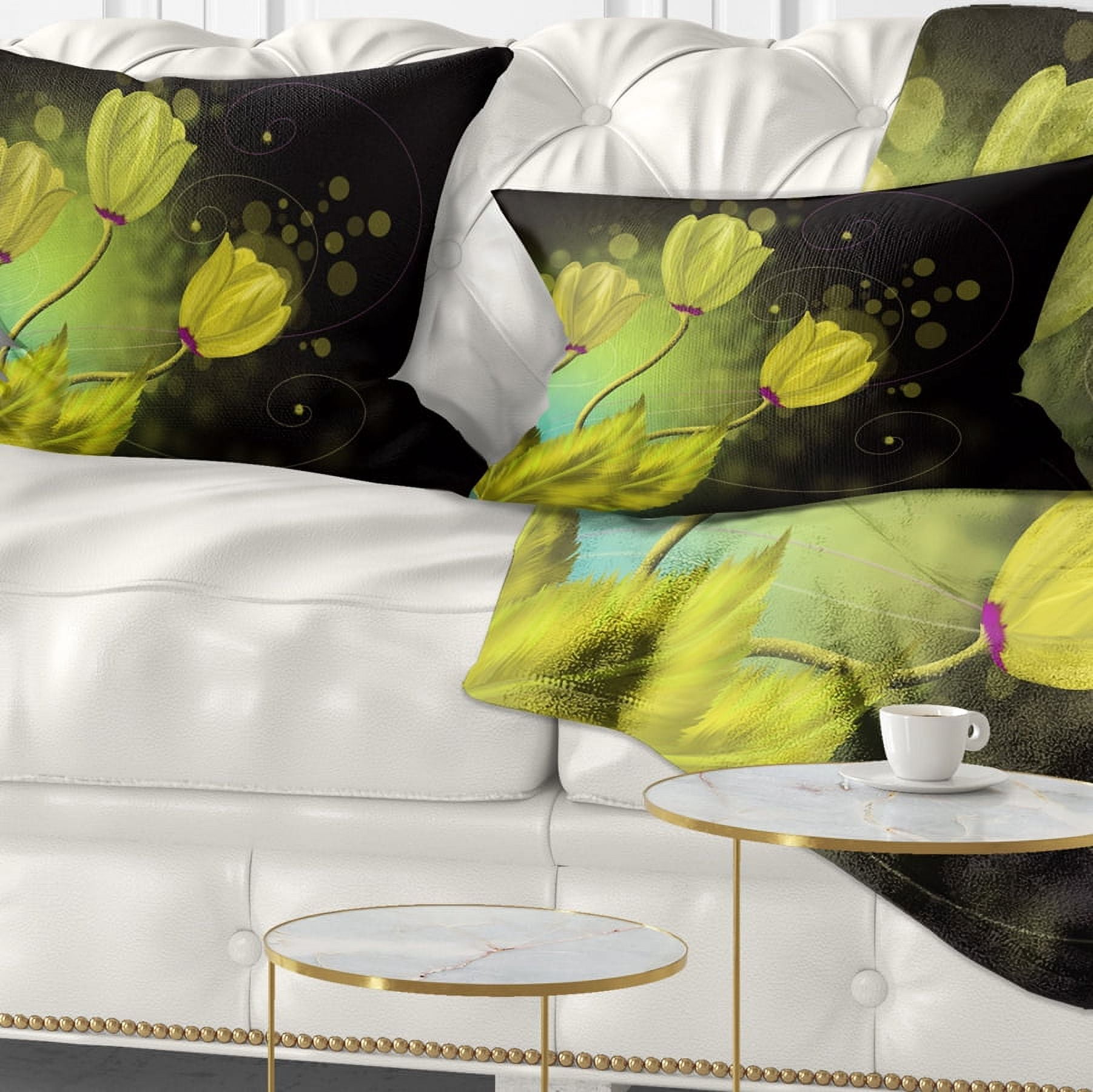 Designart Golden Flowers Greeting Card - Floral Throw Pillow - 12x20