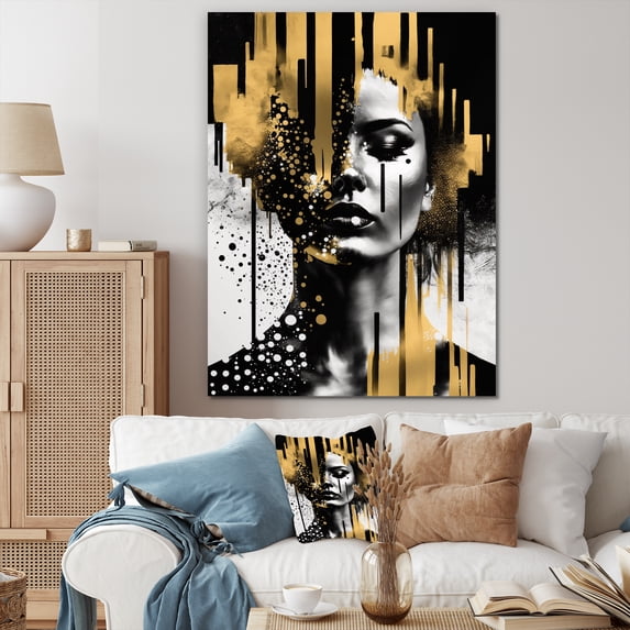 Designart "Golden Fluidity Of Womanhood II" Modern Woman Wall Art For Kitchen