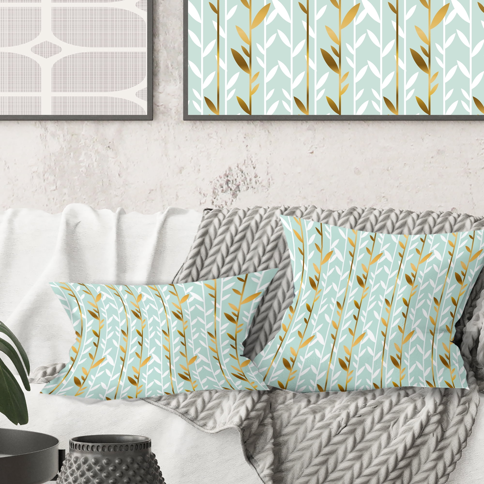 Designart Golden Foliage I' Mid-Century Modern Throw Pillow - 18x18