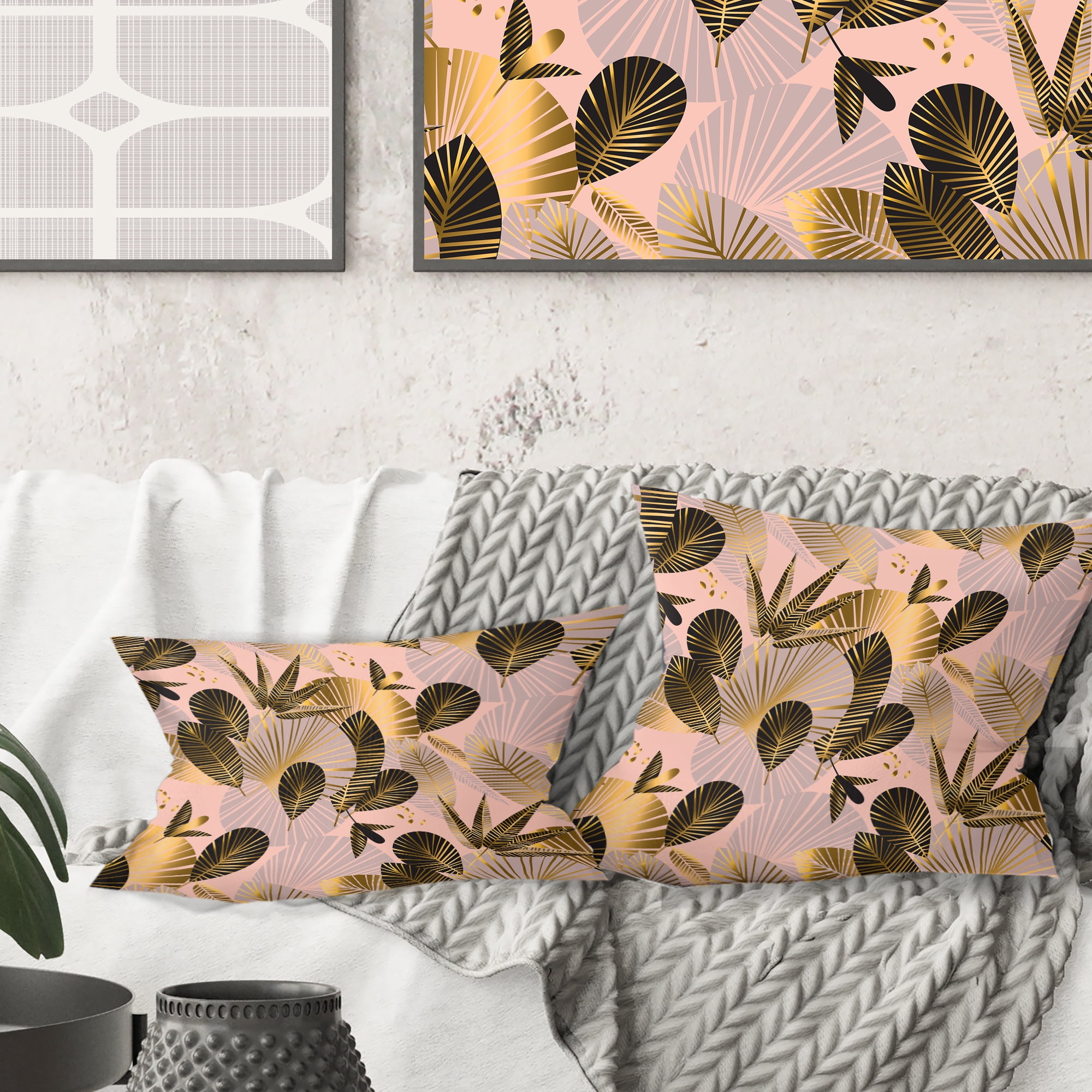 Designart Golden Foliage III' Mid-Century Modern Throw Pillow - 16x16