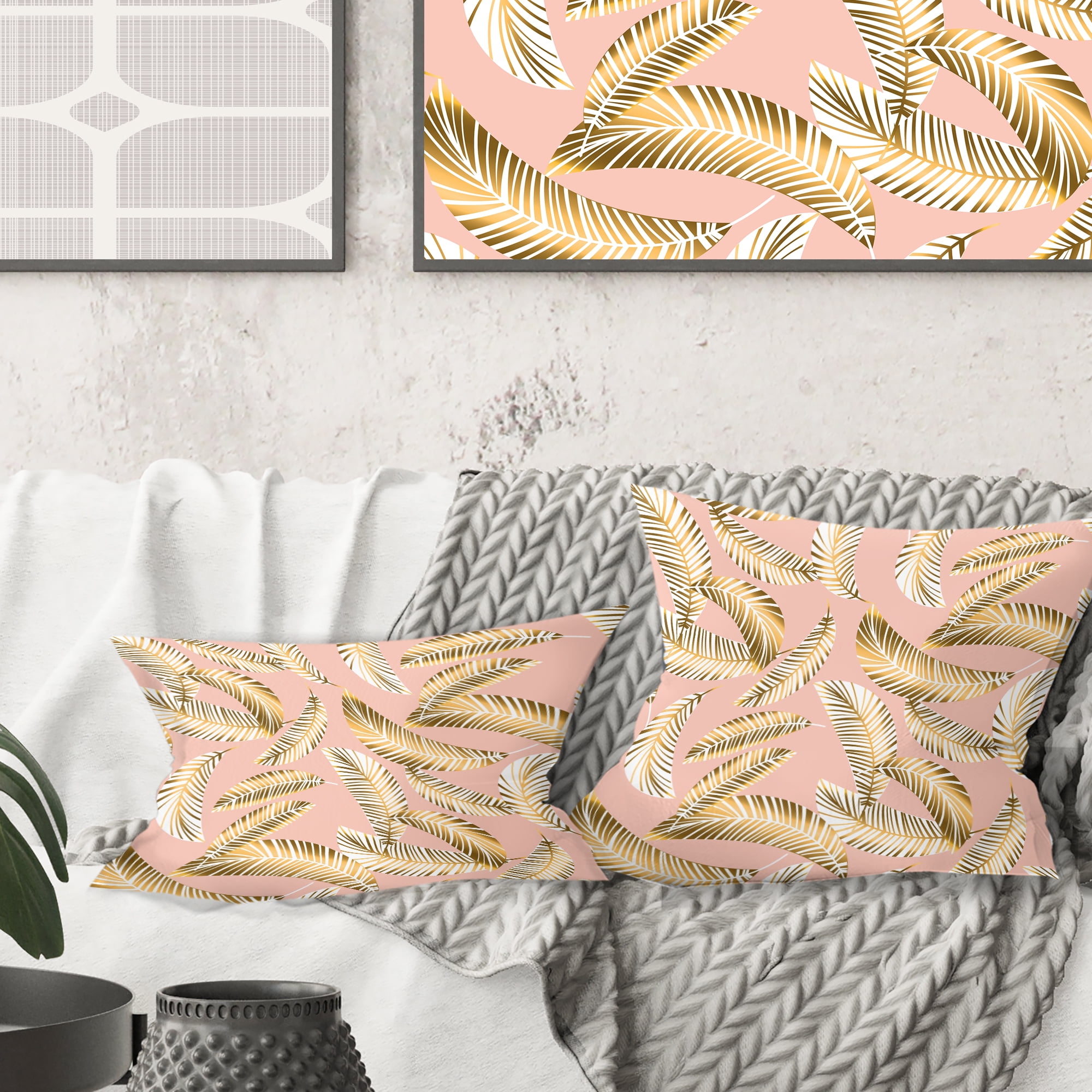 Designart Golden Foliage IV' Mid-Century Modern Throw Pillow - 16x16
