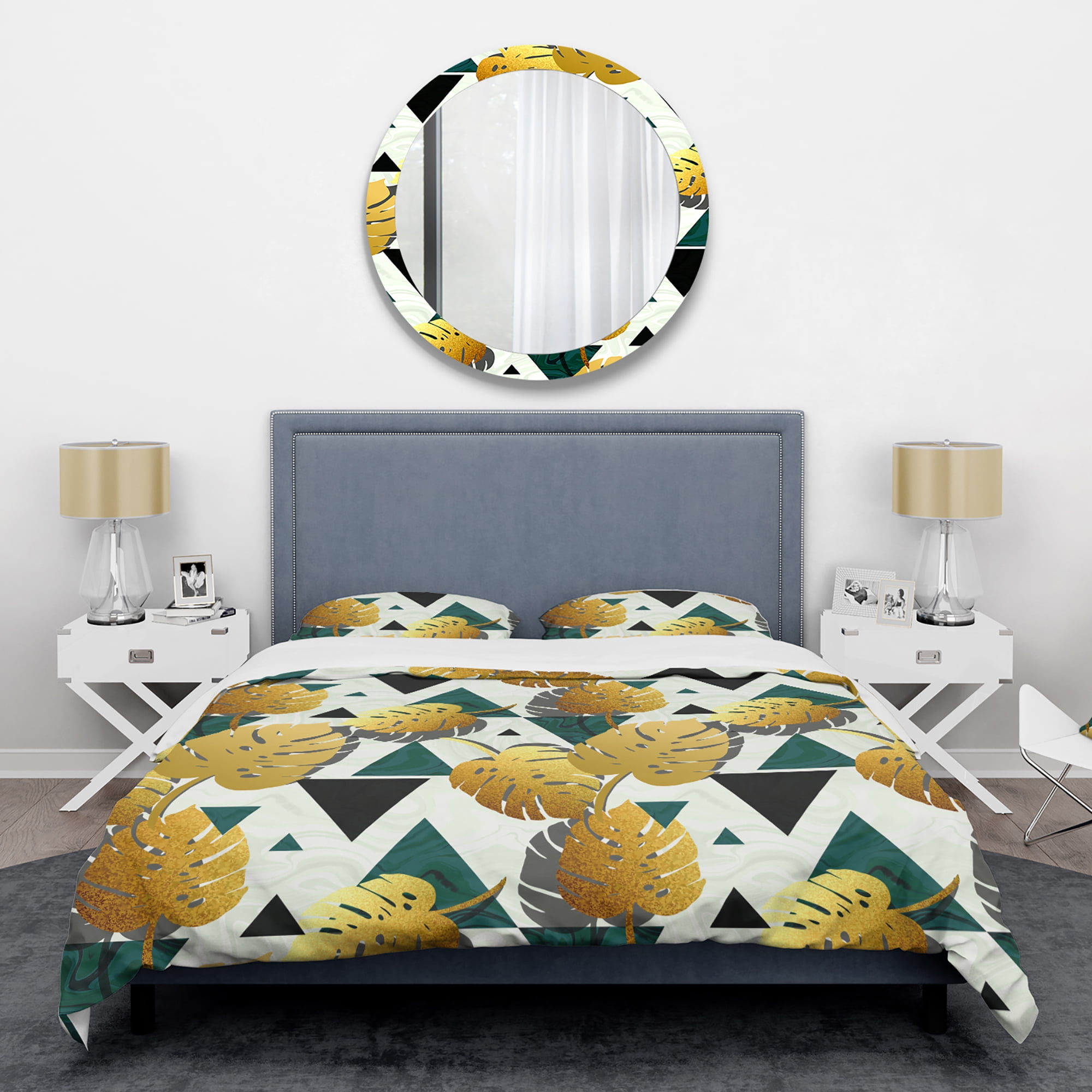 Designart 'Golden Foliage V' Mid-Century Modern Duvet Cover Set