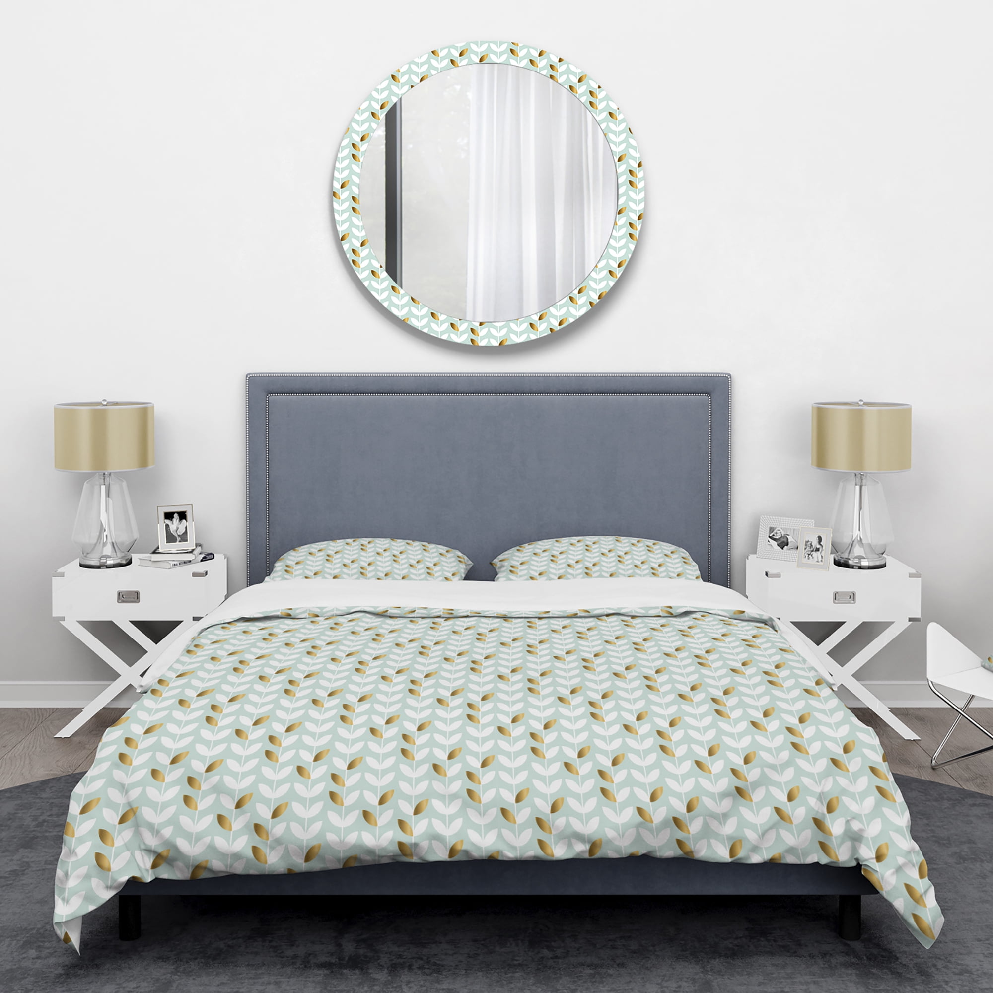 Designart 'Golden Foliage X' Mid-Century Modern Duvet Cover Set
