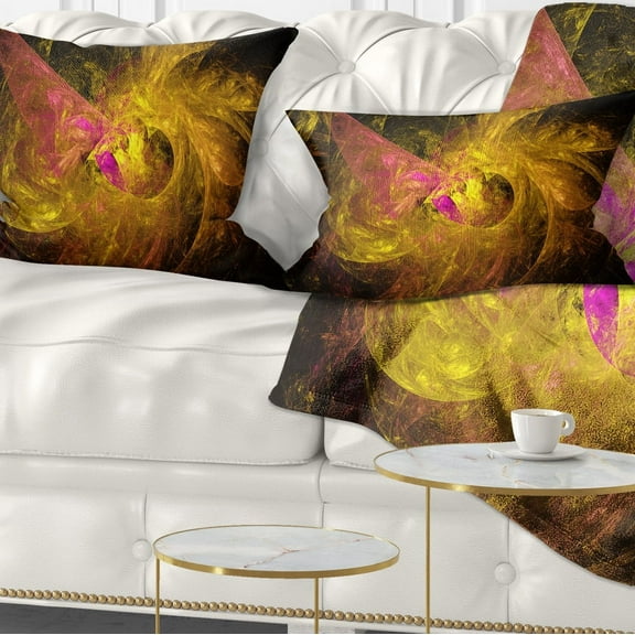 Designart Golden Fractal Abstract Illustration - Abstract Throw Pillow - 12x20
