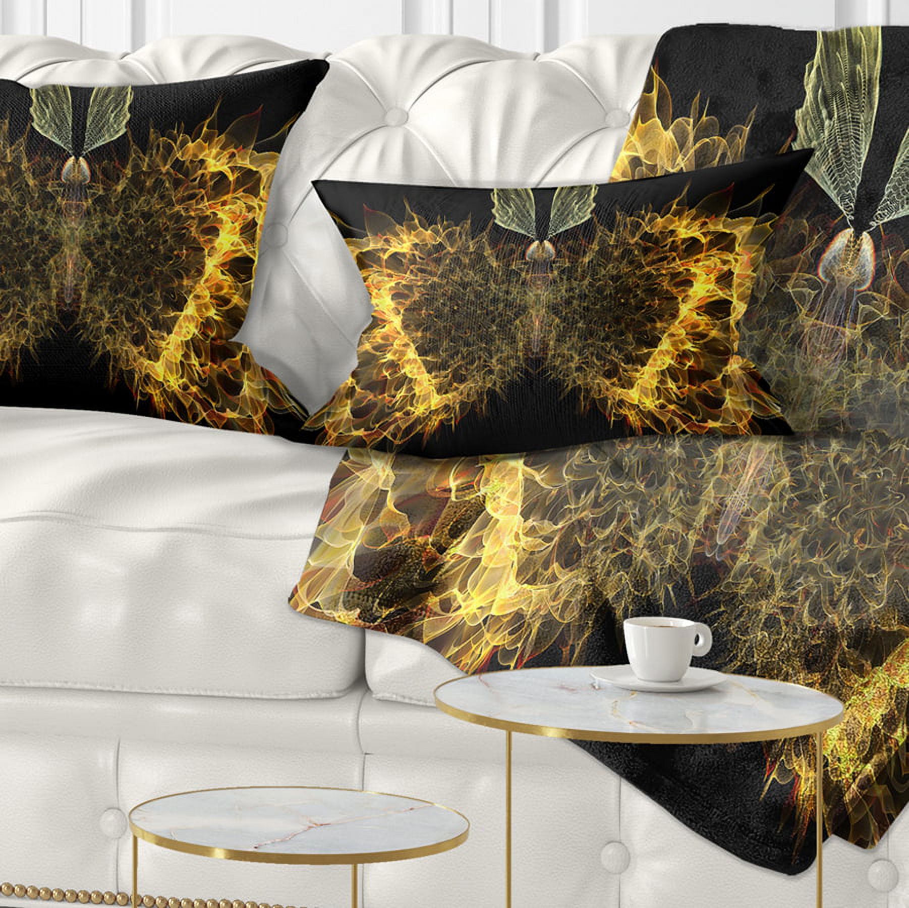 Designart Golden Fractal Butterfly in Dark - Abstract Throw Pillow - 12x20