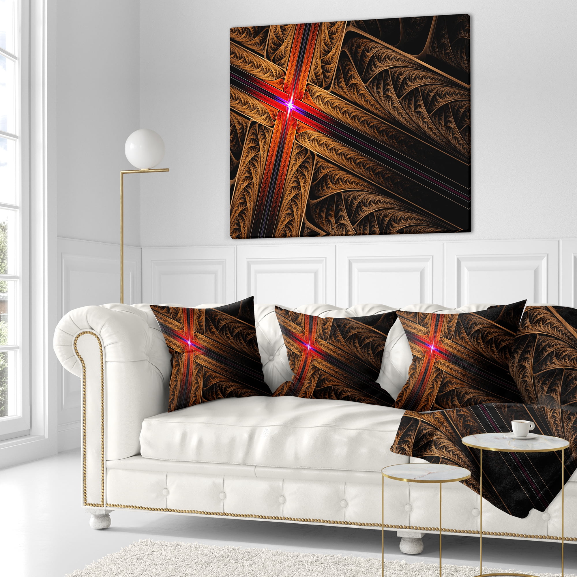 Designart Golden Fractal Cross Design - Abstract Throw Pillow - 18x18