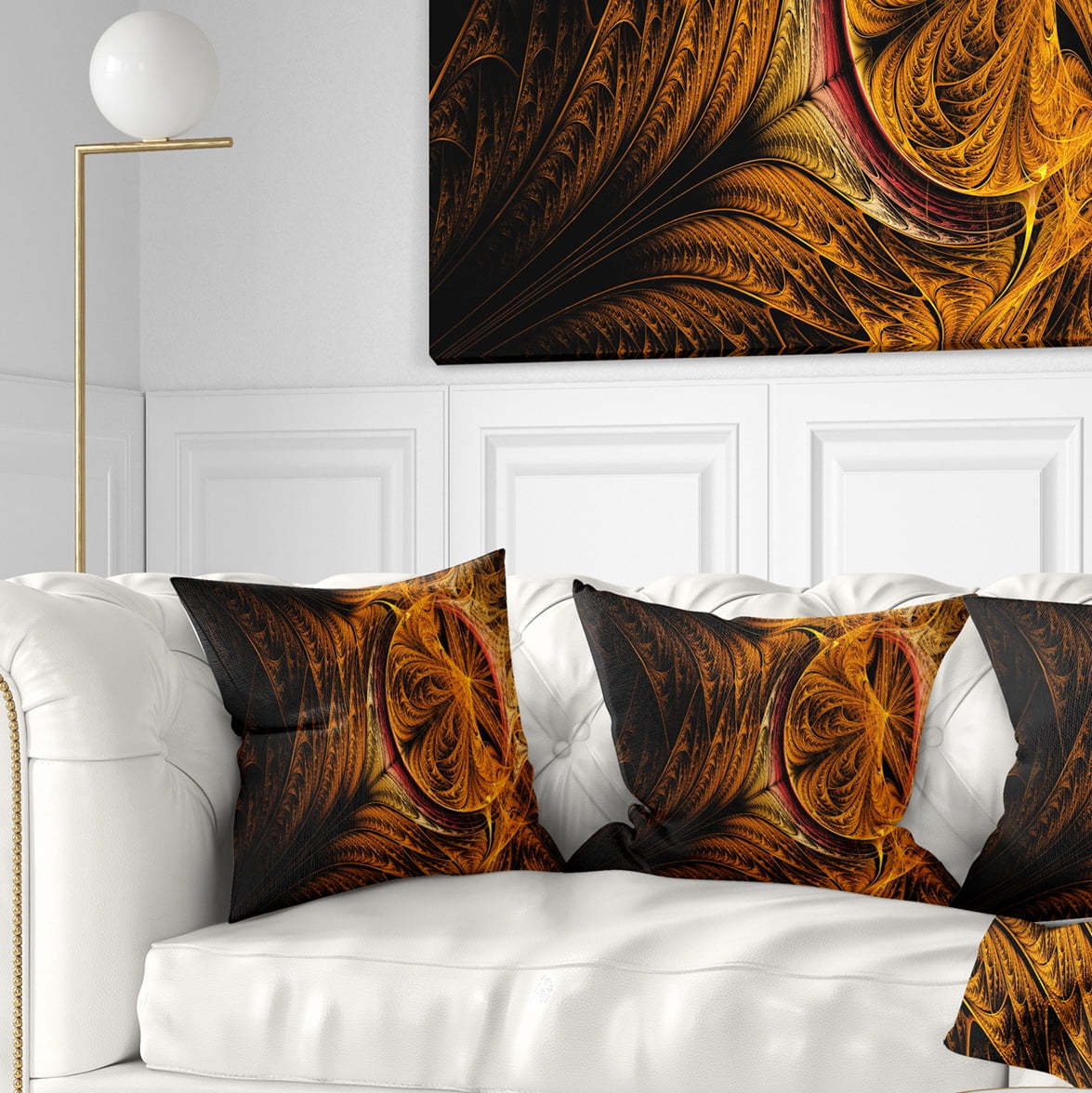 Designart Golden Fractal Desktop - Abstract Throw Pillow - 18x18