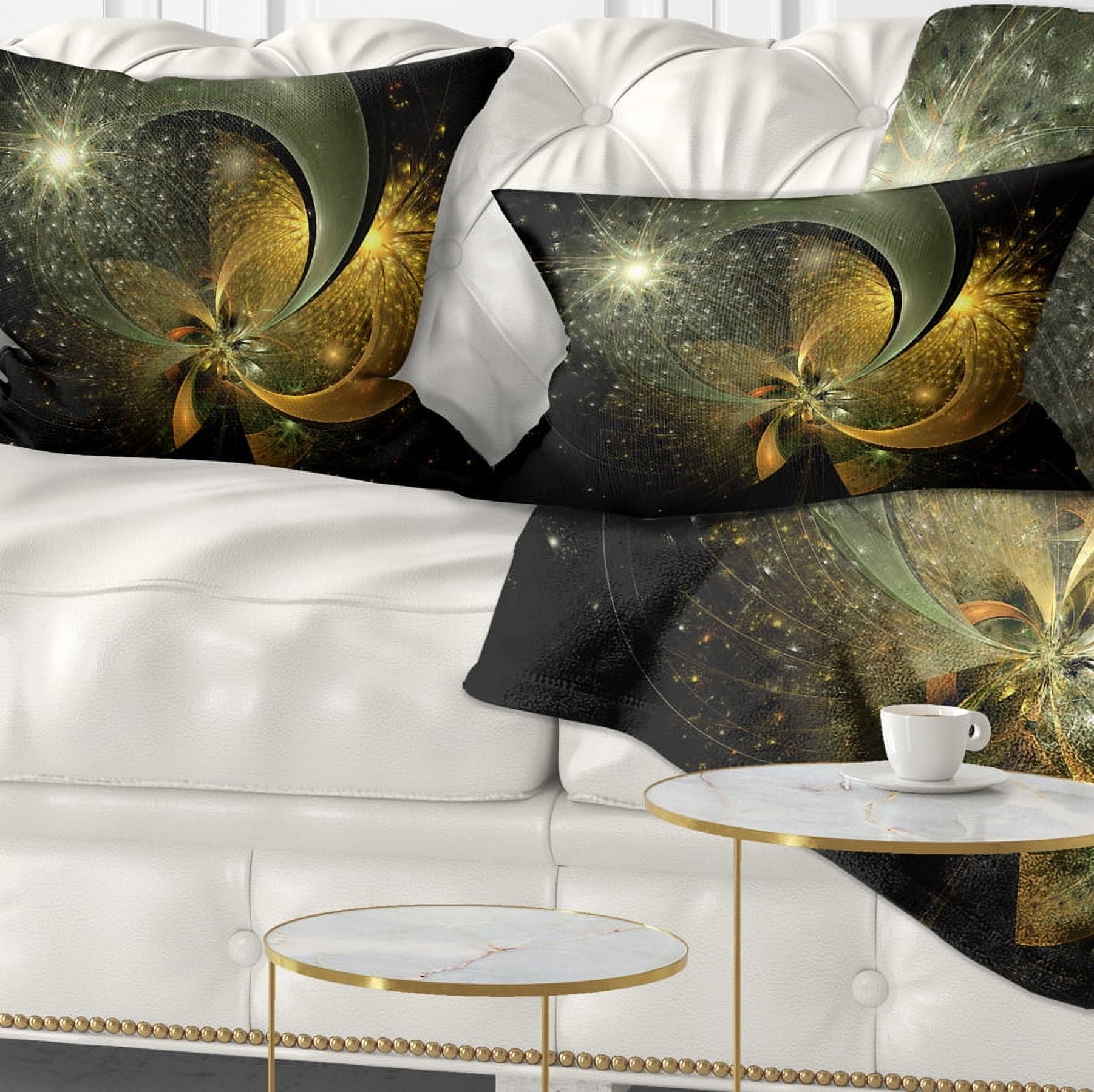 Designart Golden Fractal Flower with Silver Star - Floral Throw Pillow - 12x20