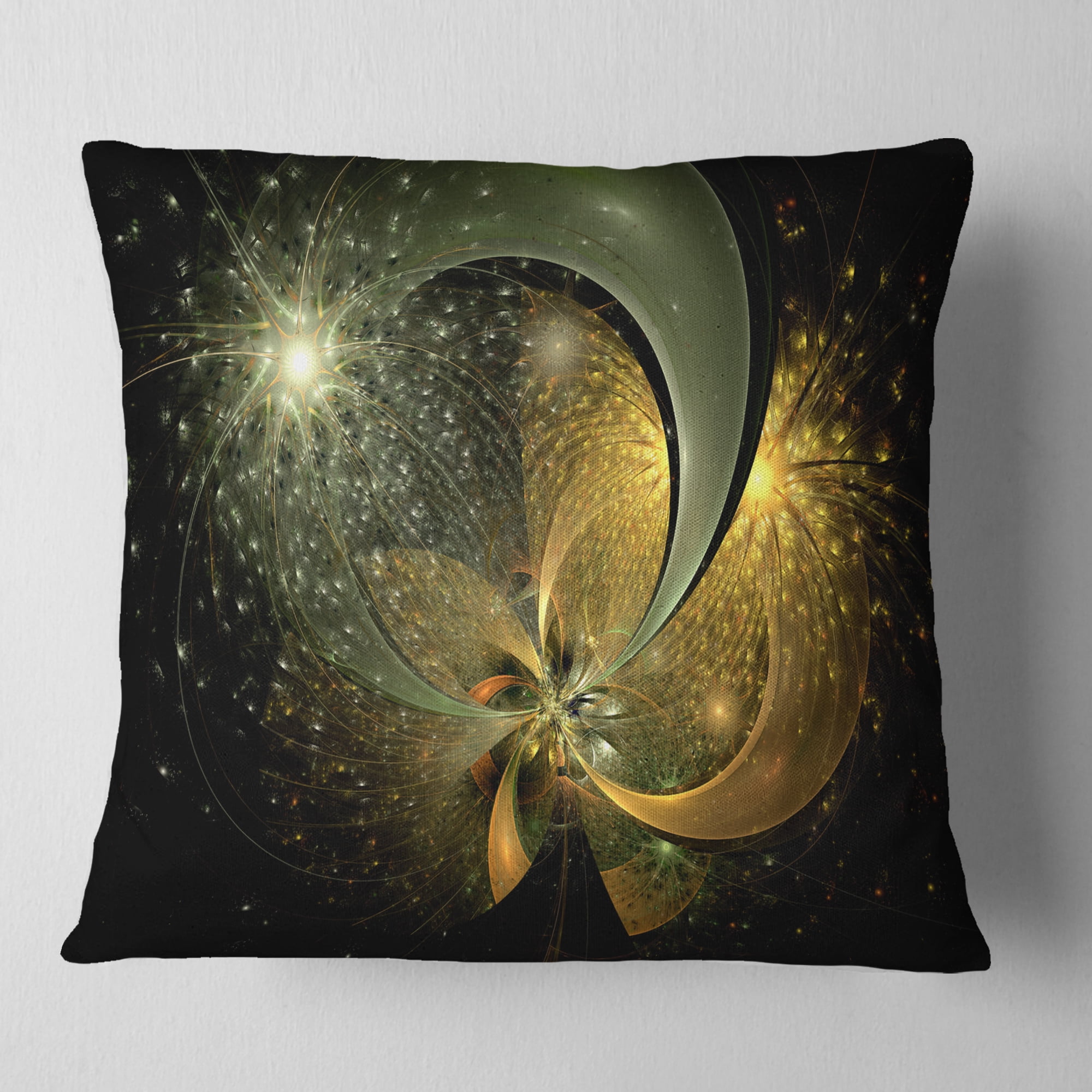 Designart Golden Fractal Flower with Silver Star - Floral Throw Pillow - 16x16