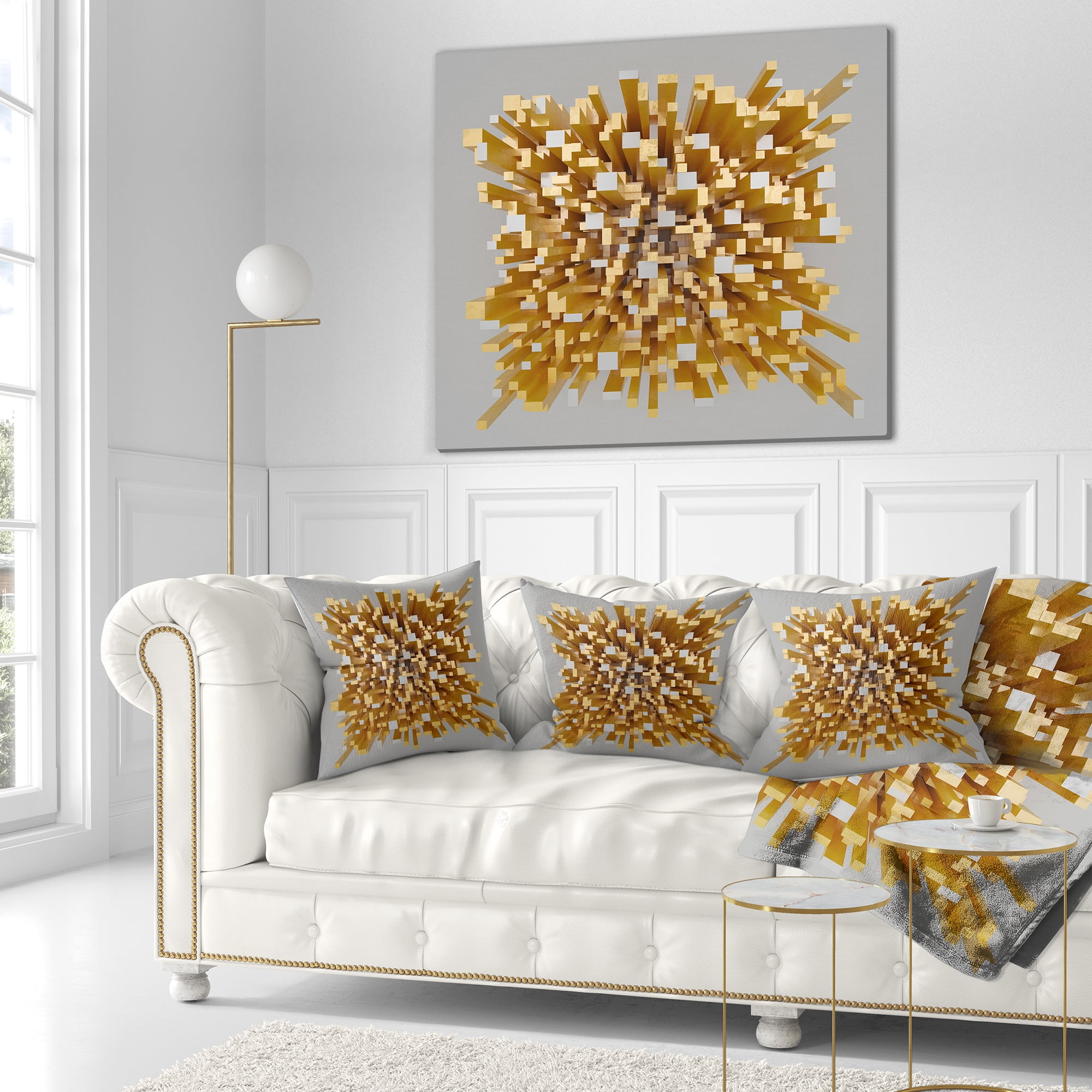 Designart Golden Fragments 3D Design - Abstract Throw Pillow - 18x18