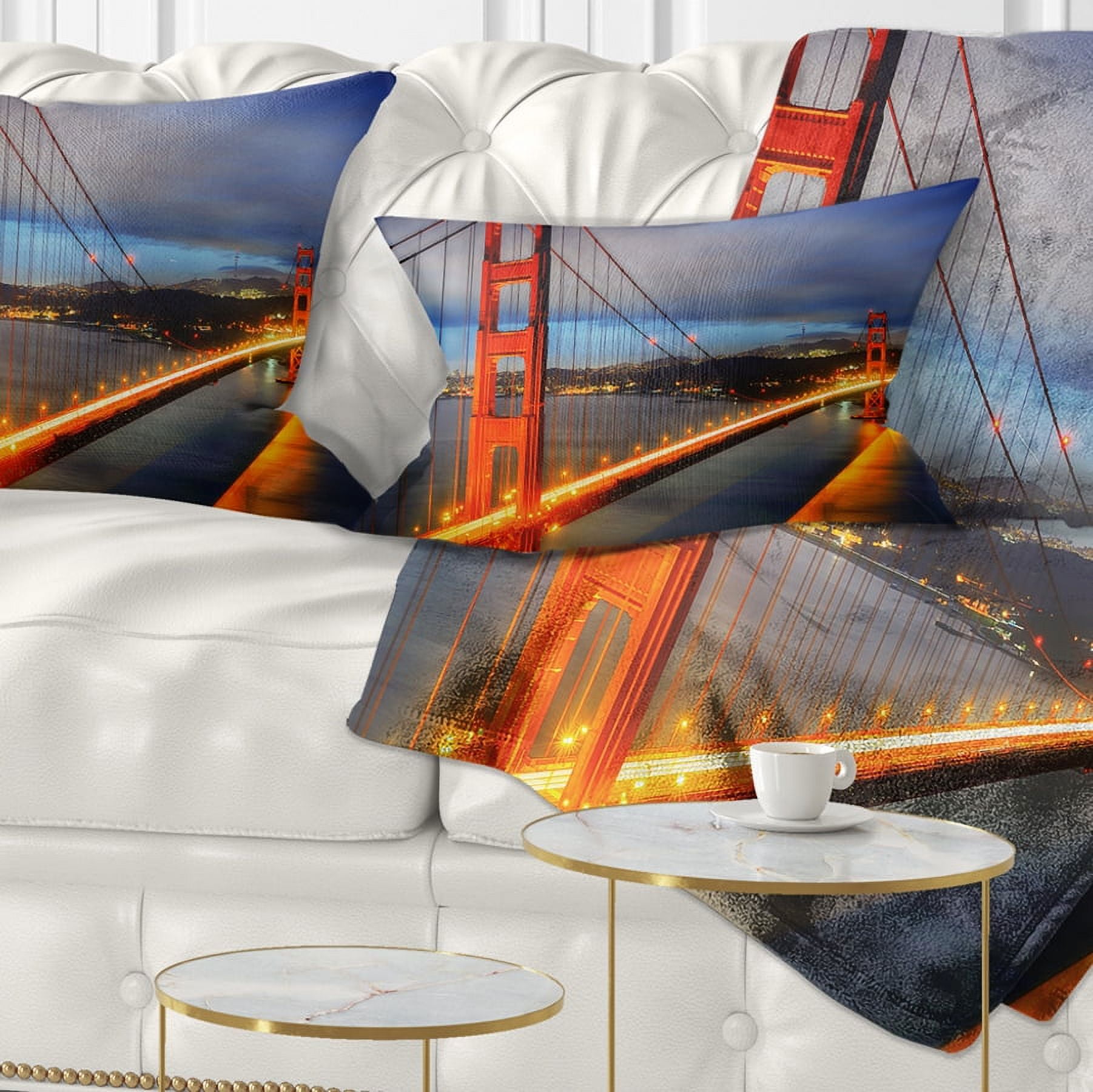 Designart Golden Gate Bridge - Landscape Photography Throw Pillow - 12x20