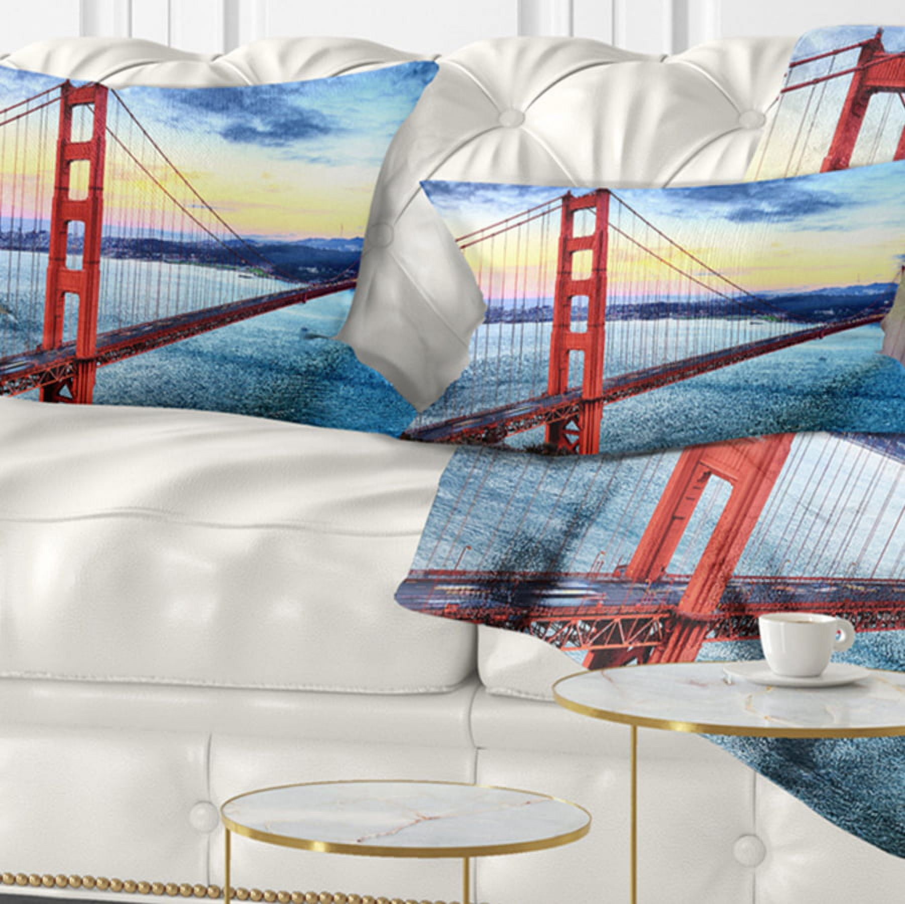 Designart Golden Gate Bridge in San Francisco - Sea Bridge Throw Pillow - 12x20