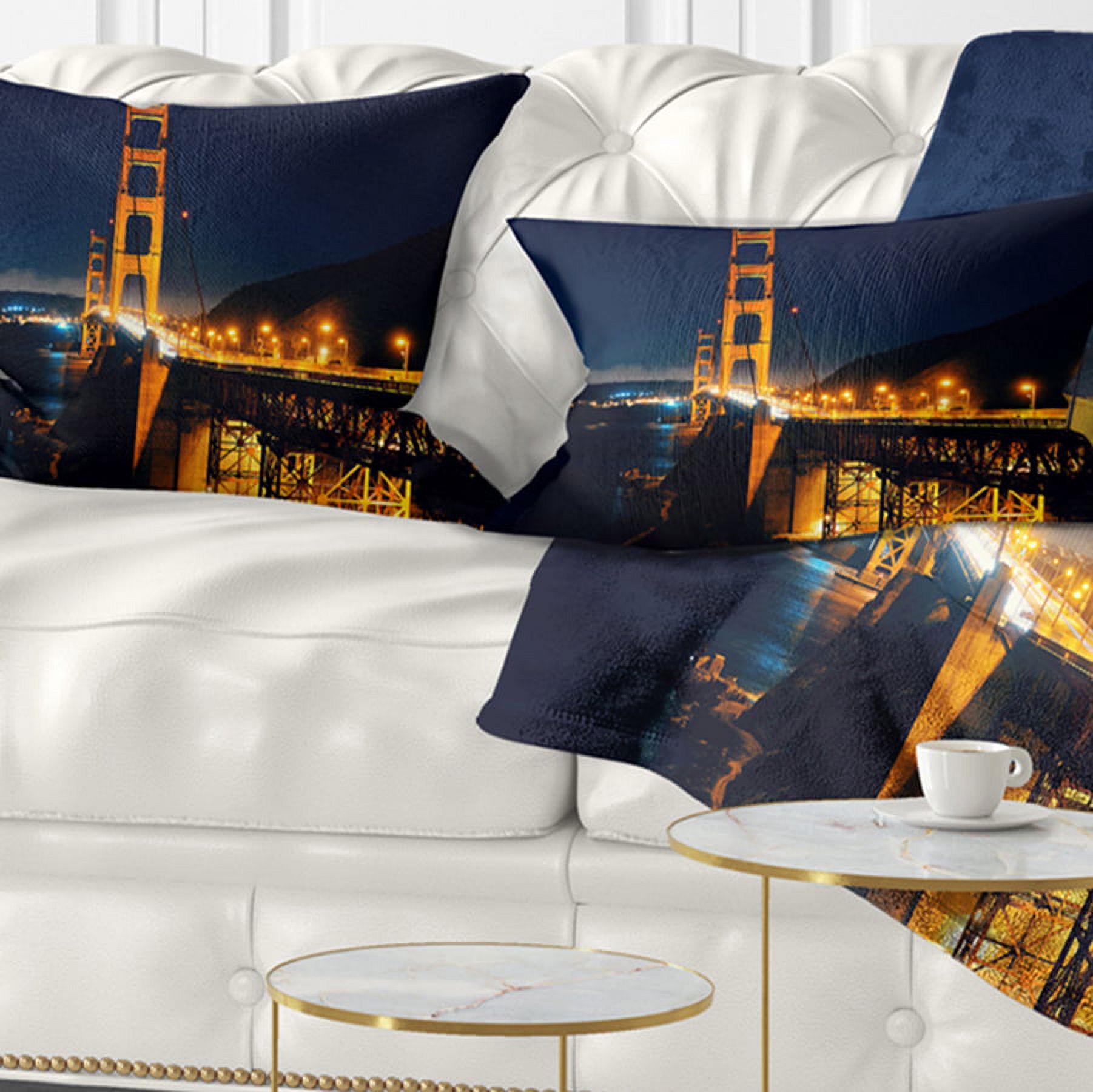 Designart Golden Gate at Night - Sea Bridge Throw Pillow - 12x20