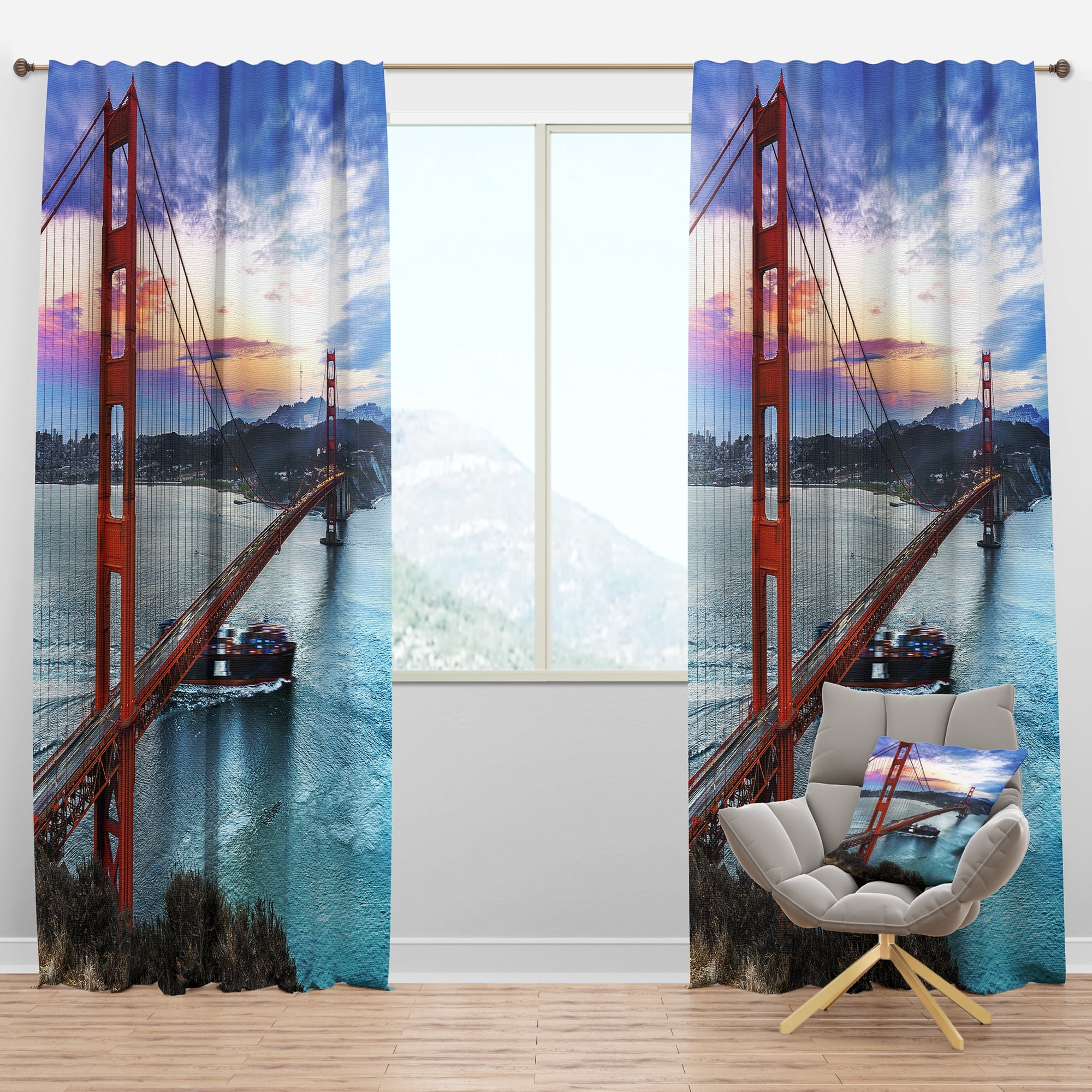 Designart 'Golden Gate in San Francisco' Sea Bridge Blackout Curtain Panel