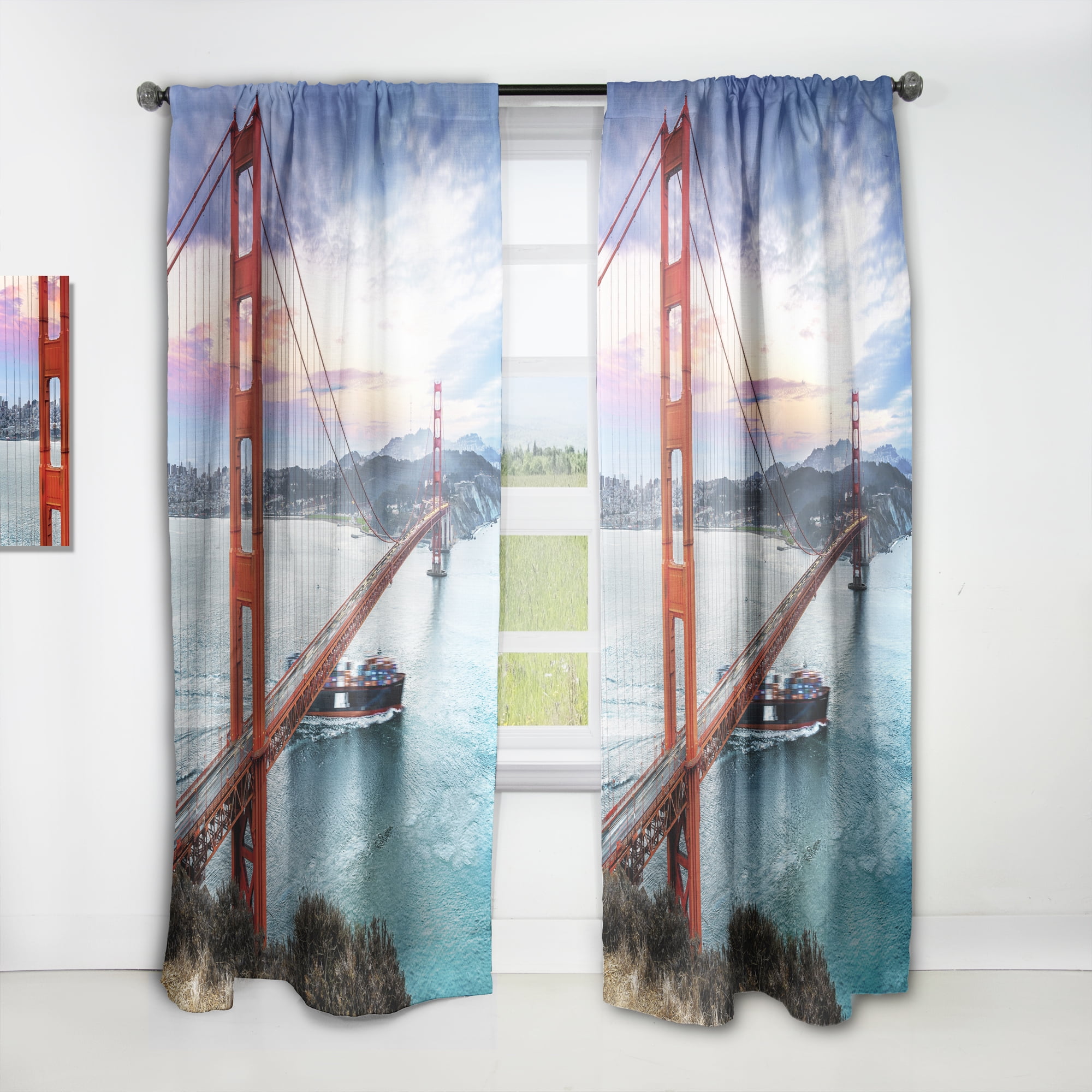Designart 'Golden Gate in San Francisco' Sea Bridge Curtain Panel