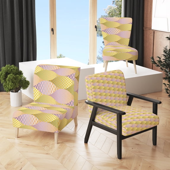 Designart "Golden Geometrical Fish Scale" Upholstered Mid-Century Accent Chair - Arm Chair