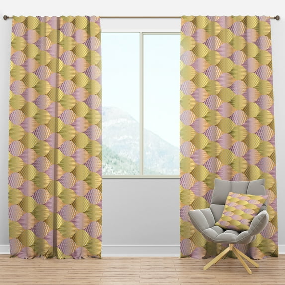 Designart 'Golden Geometrical Retro Fish Scale' Mid-Century Modern Blackout Curtain Panel