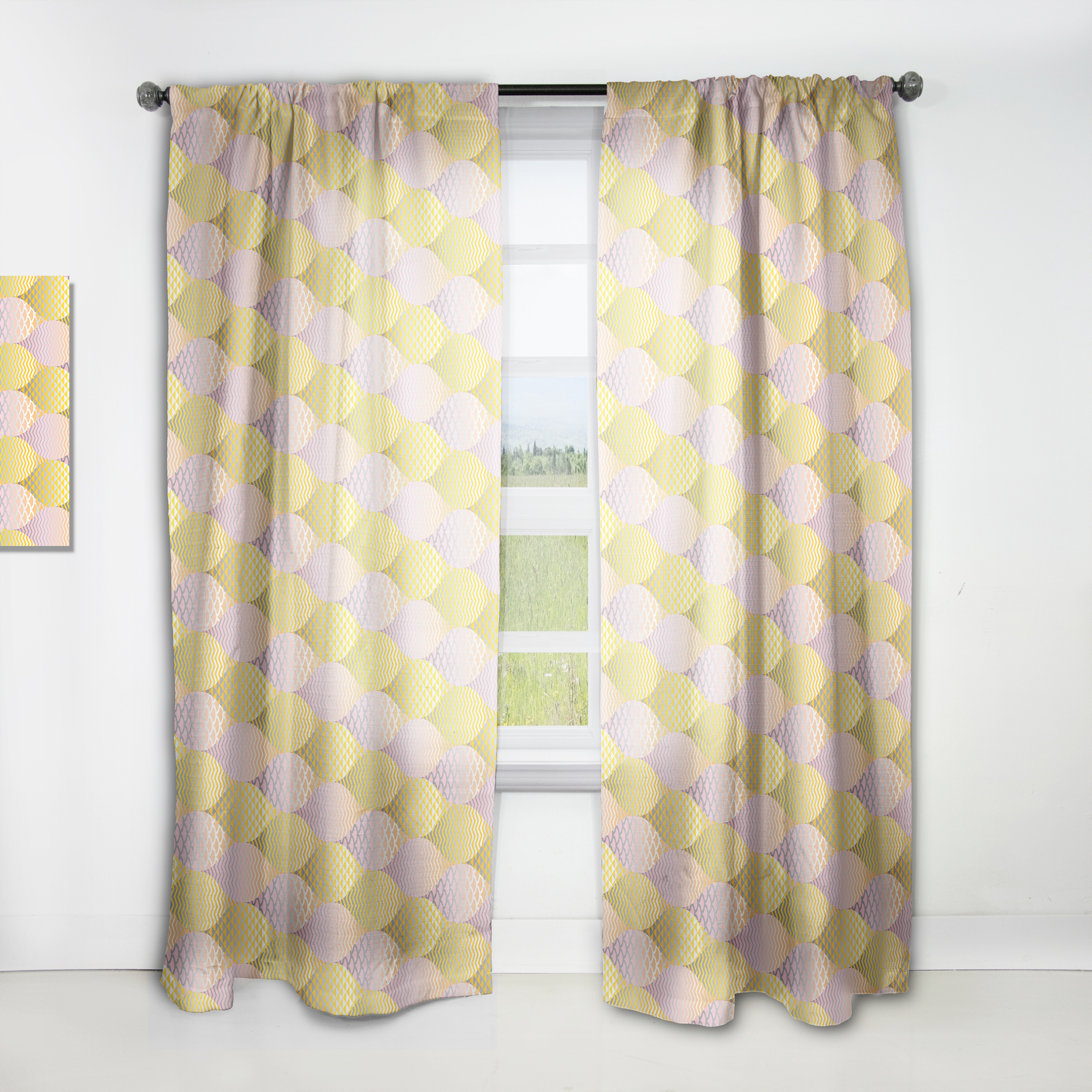 Designart 'Golden Geometrical Retro Fish Scale' Mid-Century Modern Curtain Panel