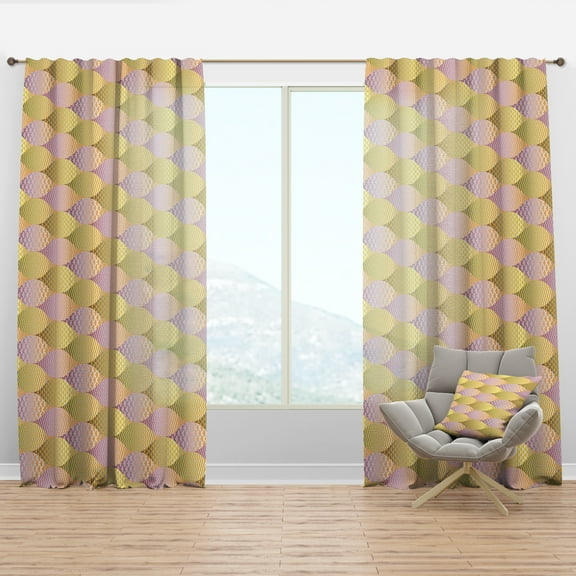 Designart 'Golden Geometrical Retro Fish Scale' Mid-Century Modern Curtain Panel