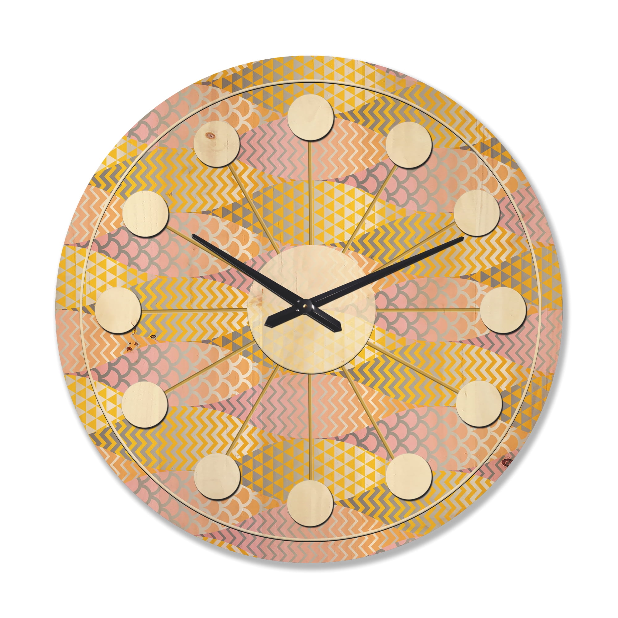 Designart 'Golden Geometrical Retro Fish Scale' Mid-Century Modern Wood Wall Clock