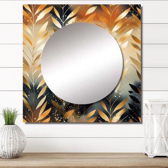 Designart "Golden Gilded Chevron Reverie I" 0 Square Mirror For Wall Decor - Large Gold Square Printed Wall Mirror Art - Square Glam Mirror - Wall Mounted Square Large Mirror