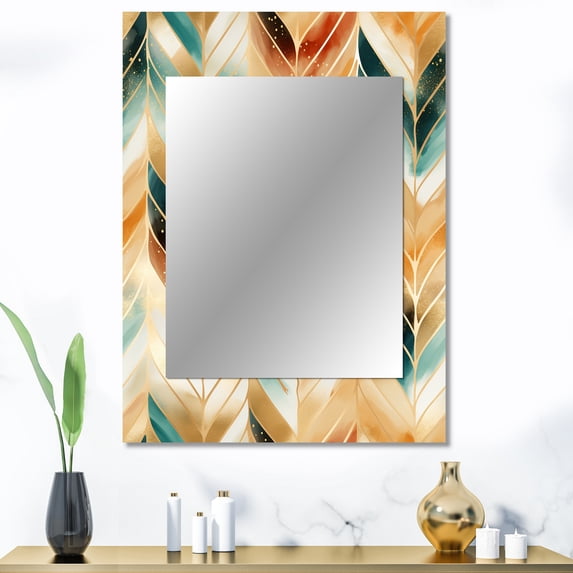 Designart "Golden Gilded Chevron Reverie" Chevron Wall Mirror, Printed Gold Wall Mirror, Glam Bathroom Wall Mirror, Decorative Chevron Mirror - 30x40 Inch