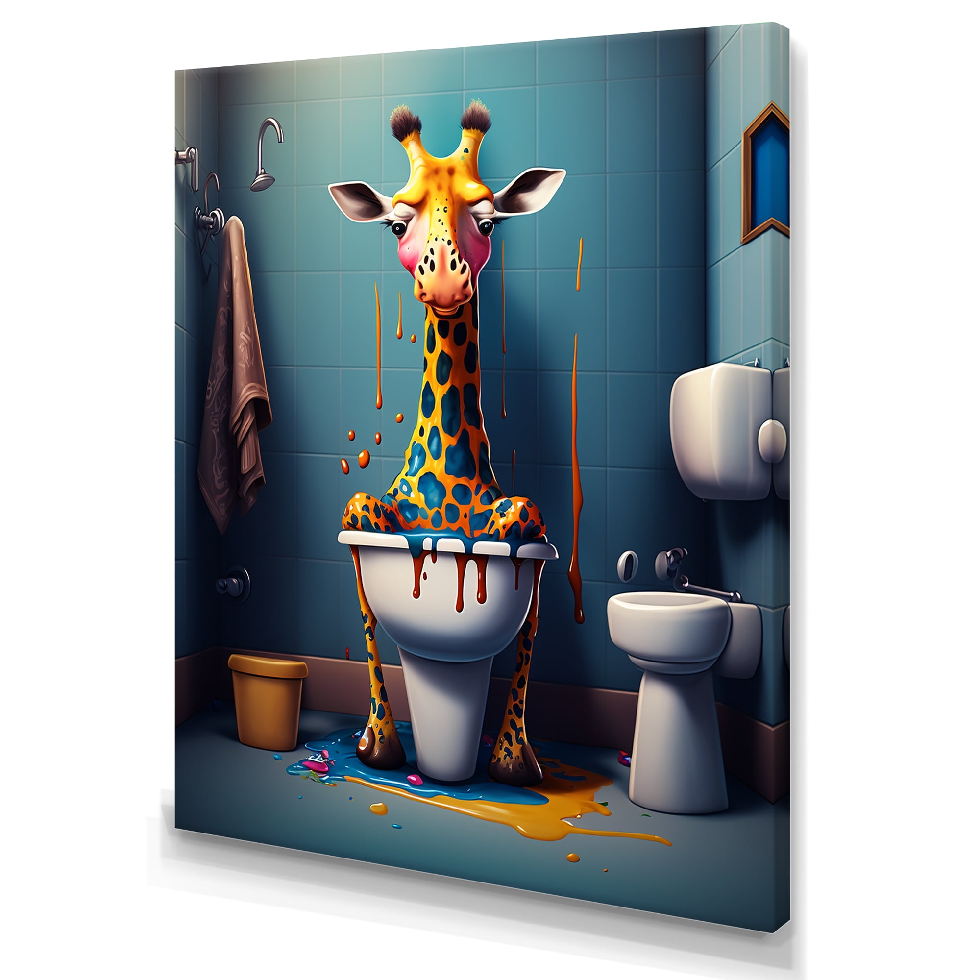Designart Golden Giraffe Pushing A Mess II Canvas Wall Art
