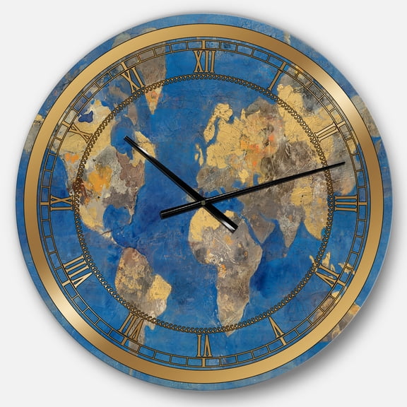 Designart 'Golden Glam World Map' Metal Wall Clock