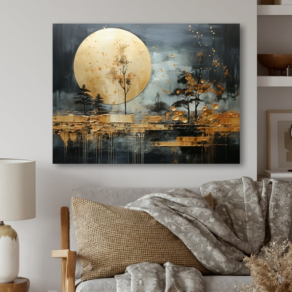 Designart "Golden Gleam Gold Grey wall art I" Abstract Collages Metal Wall Art