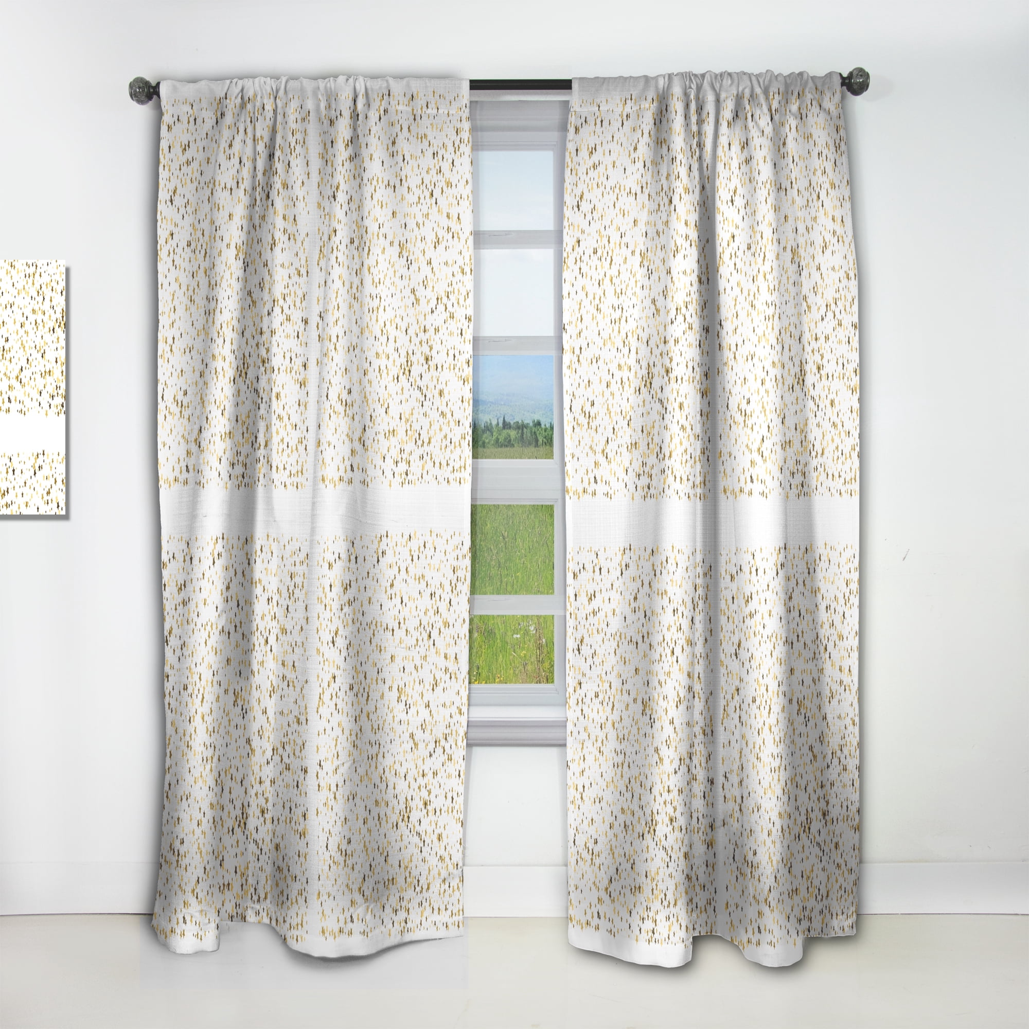 Designart 'Golden Glitter Confetti Retro Pattern' Mid-Century Modern Curtain Panel