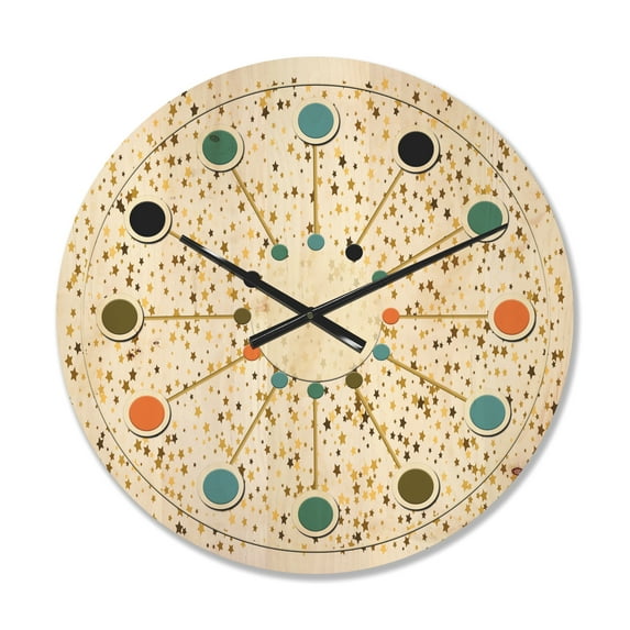 Designart 'Golden Glitter Confetti Retro Pattern' Mid-Century Modern Wood Wall Clock