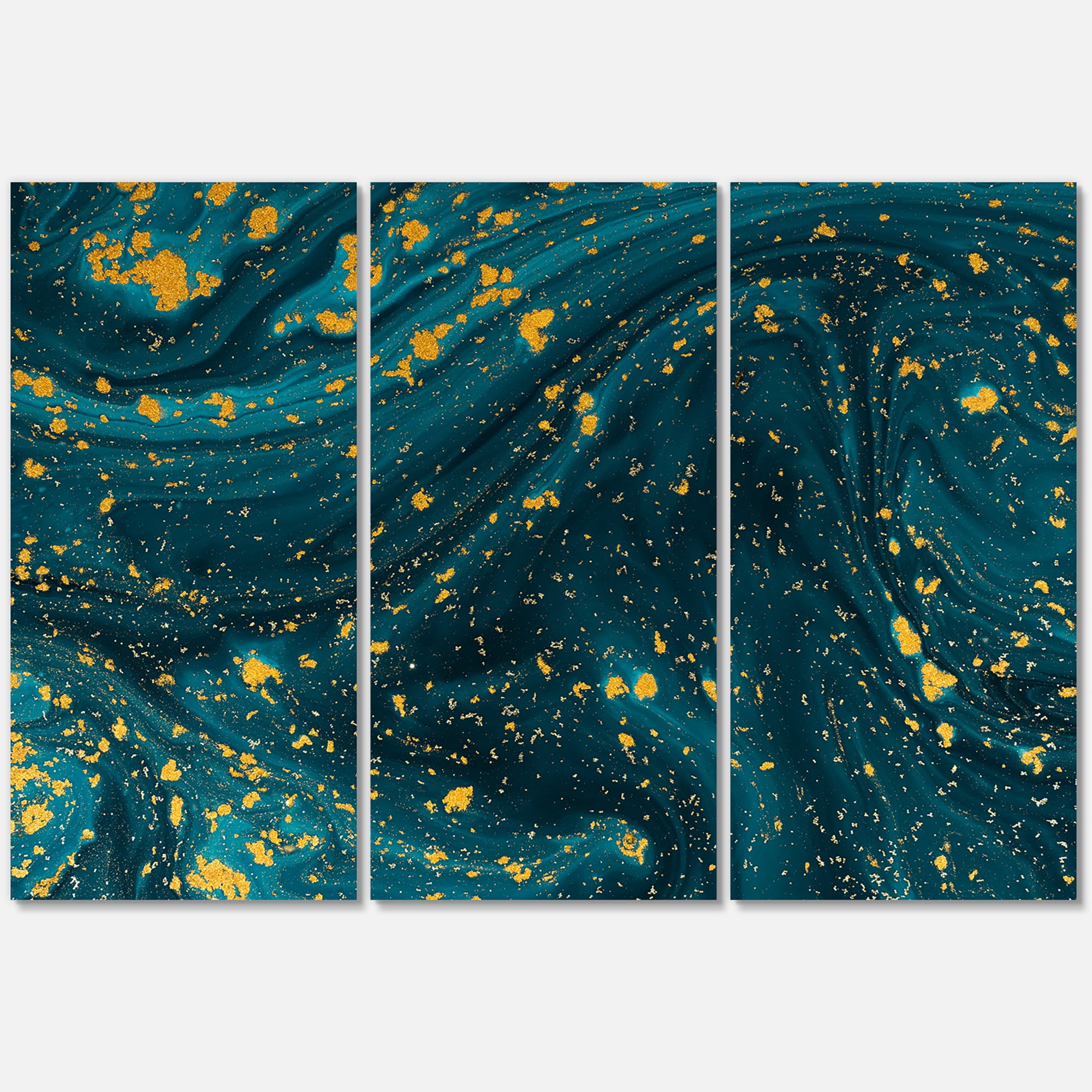 Designart ' Golden Glitter With Dark Blue Marble ' Modern Canvas Wall Art Print