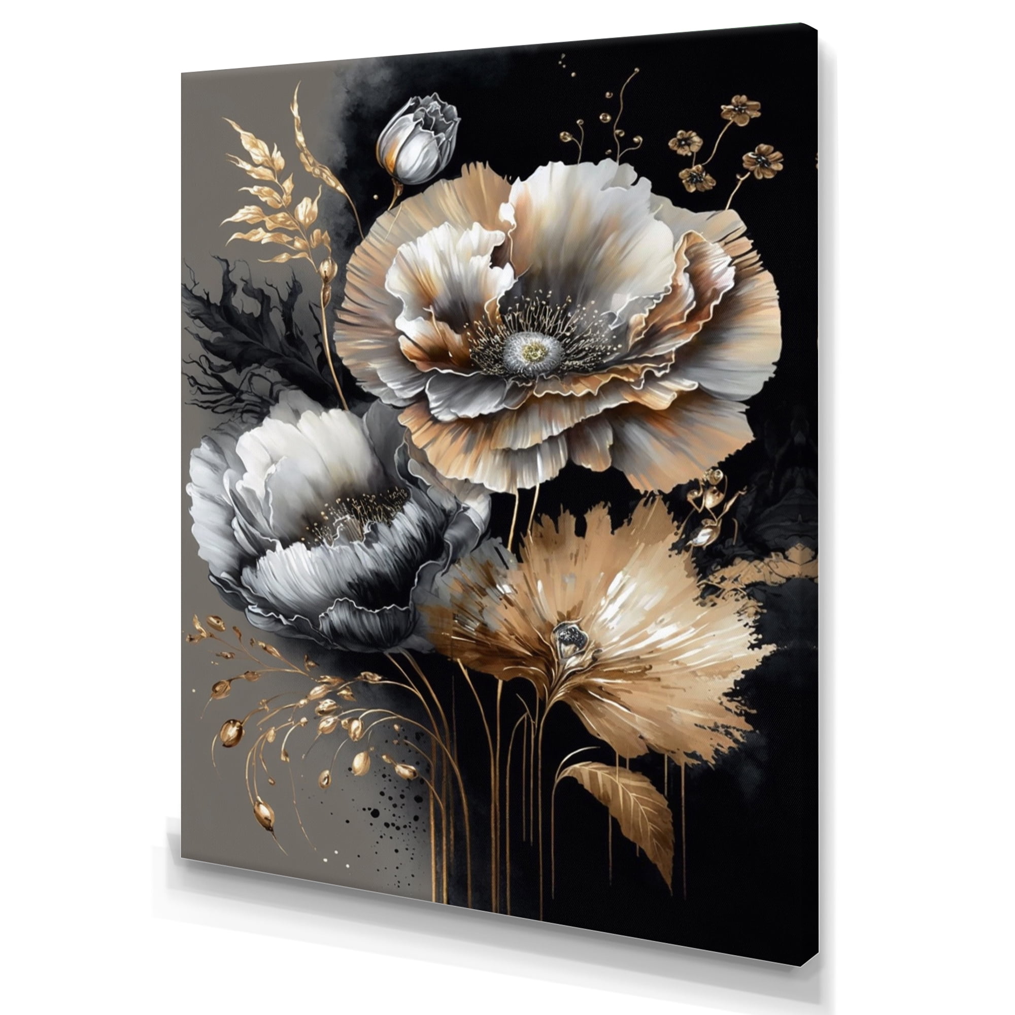 Designart Golden Gothic Floral Bouquet IV Canvas Wall Art