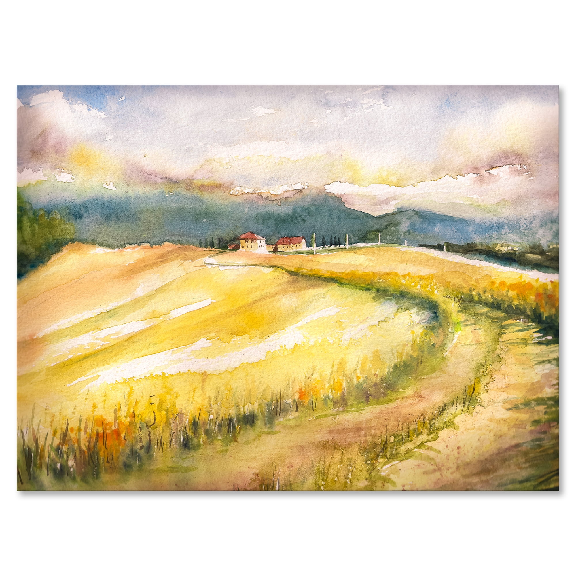 Designart ' Golden Grass Fields of Tuscany Italy ' Country Canvas Wall Art Print