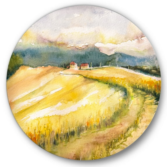 Designart 'Golden Grass Fields of Tuscany Italy' Country Circle Metal Wall Art 23x23 - Disc of 23