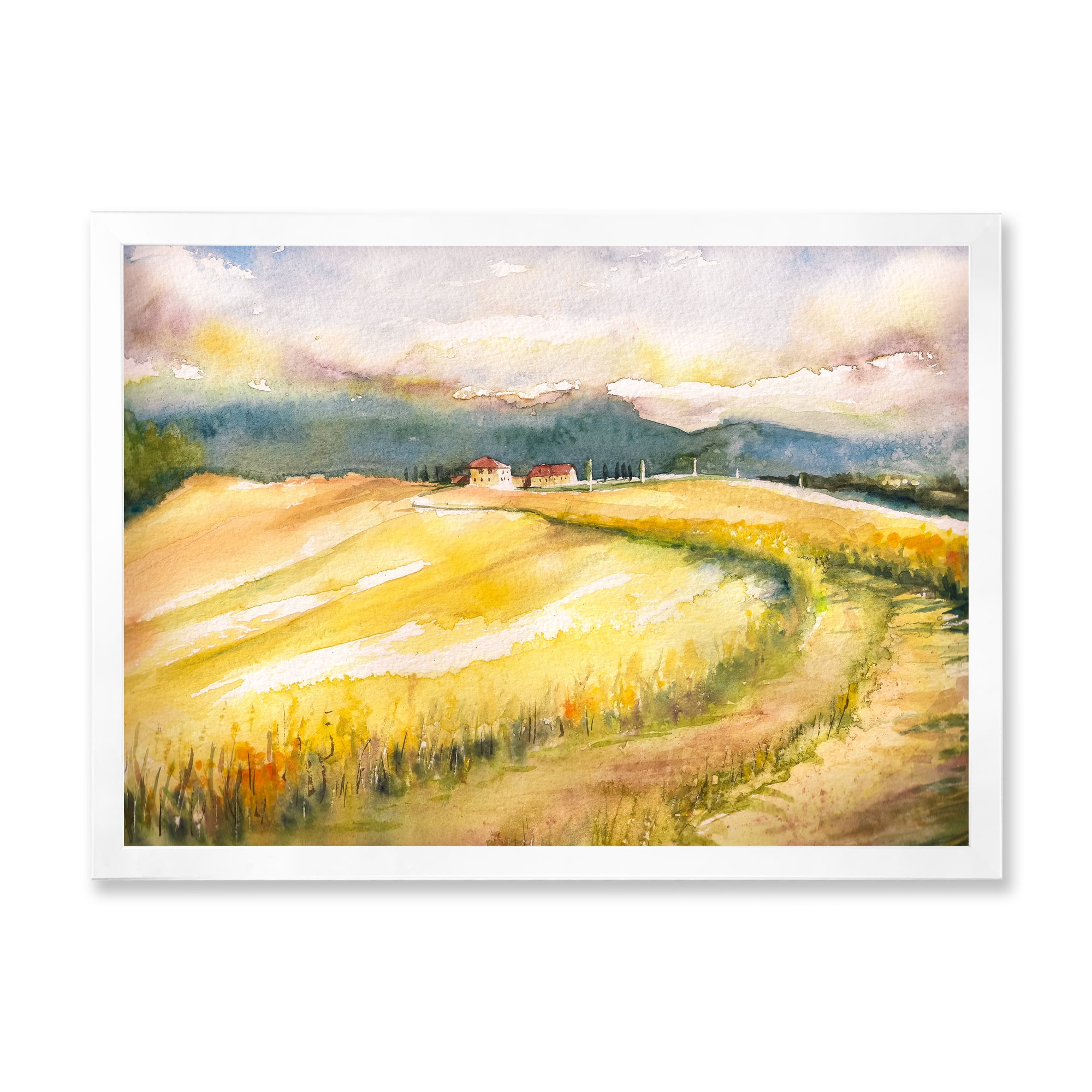 Designart 'Golden Grass Fields of Tuscany Italy' Country Framed Art Print
