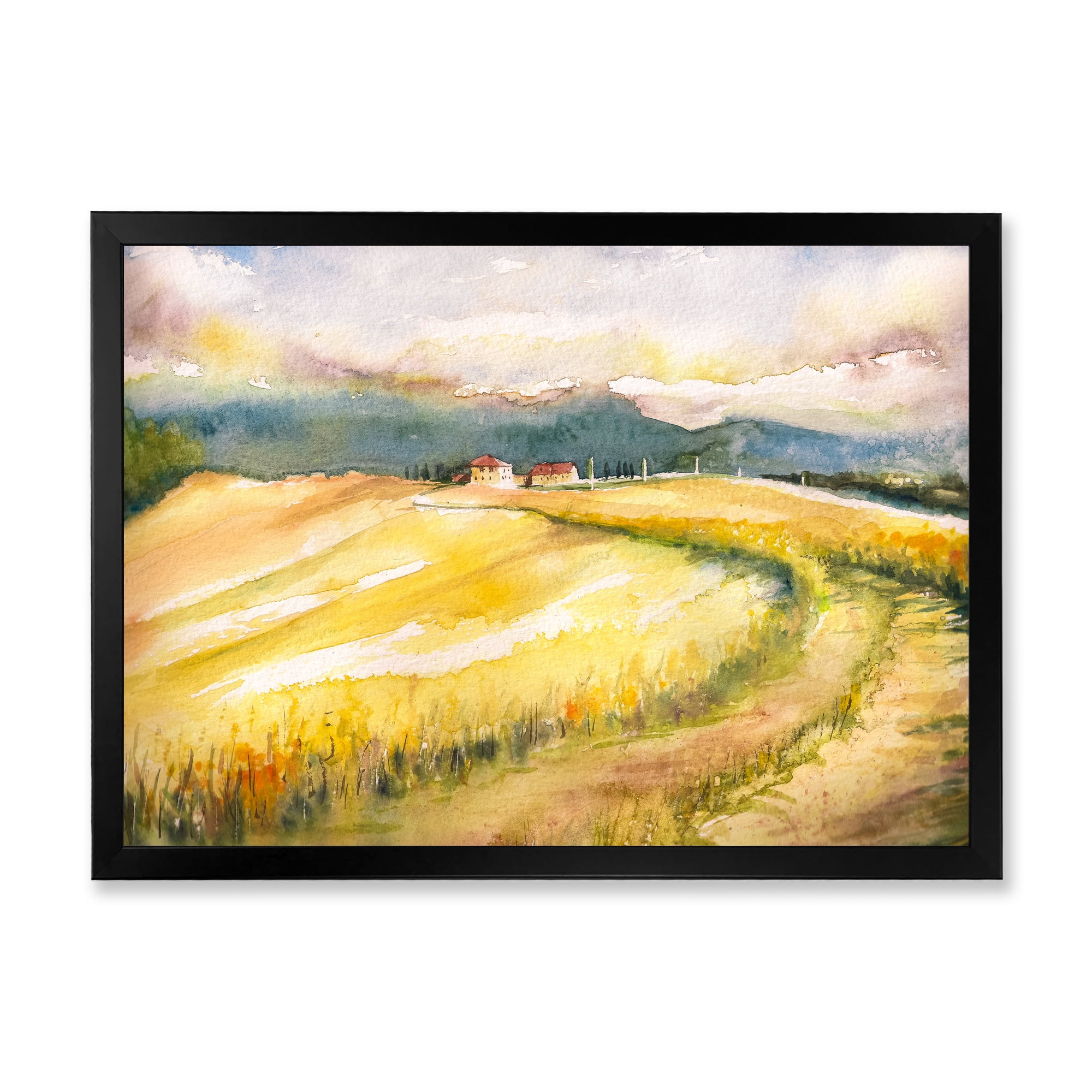 Designart 'Golden Grass Fields of Tuscany Italy' Country Framed Art Print
