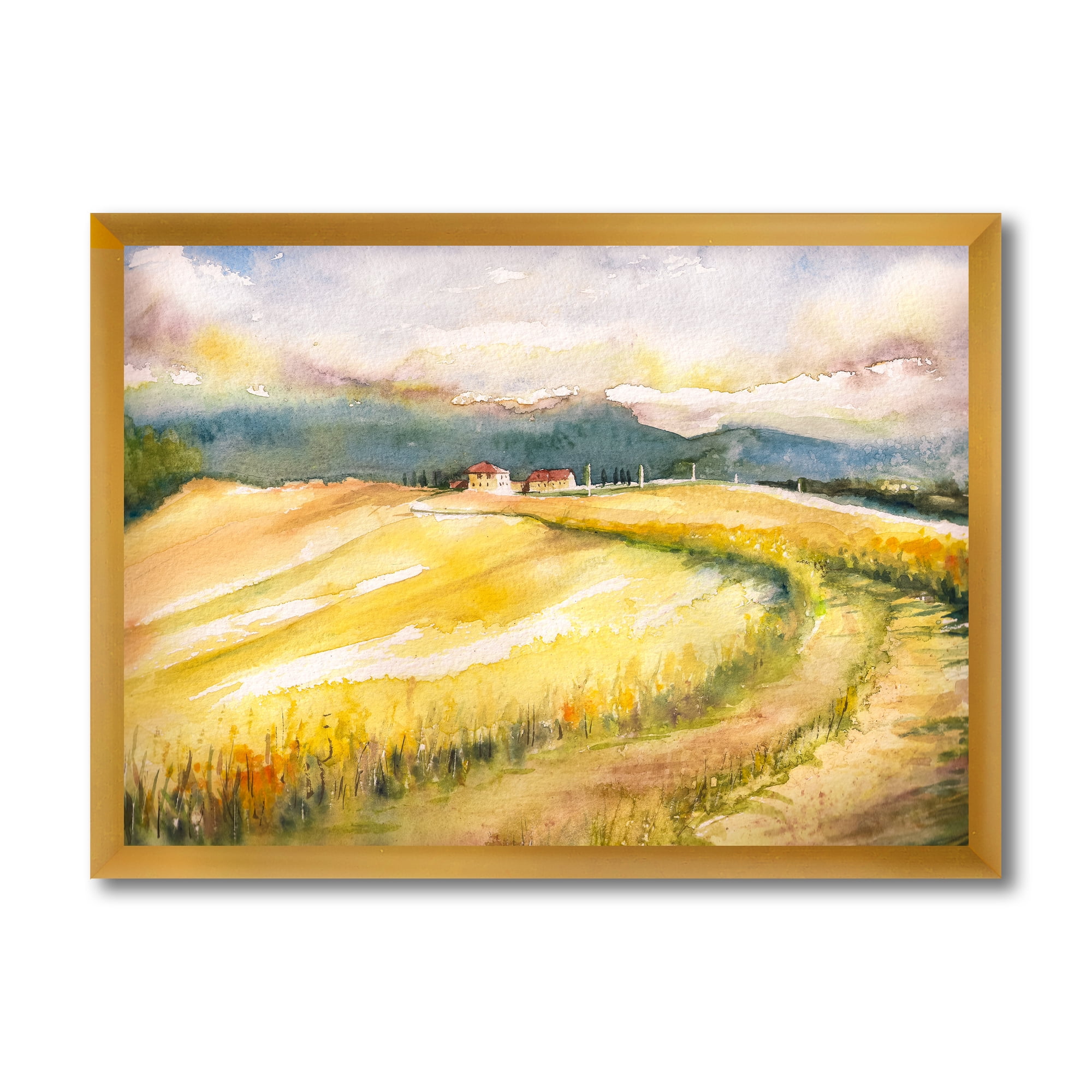 Designart 'Golden Grass Fields of Tuscany Italy' Country Framed Art Print