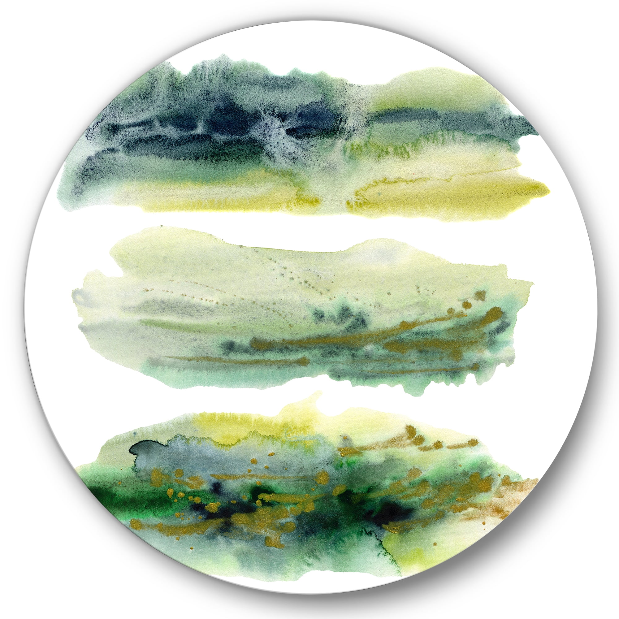 Designart 'Golden Green Abstract Clouds I' Modern Circle Metal Wall Art 11x11 - Disc of 11