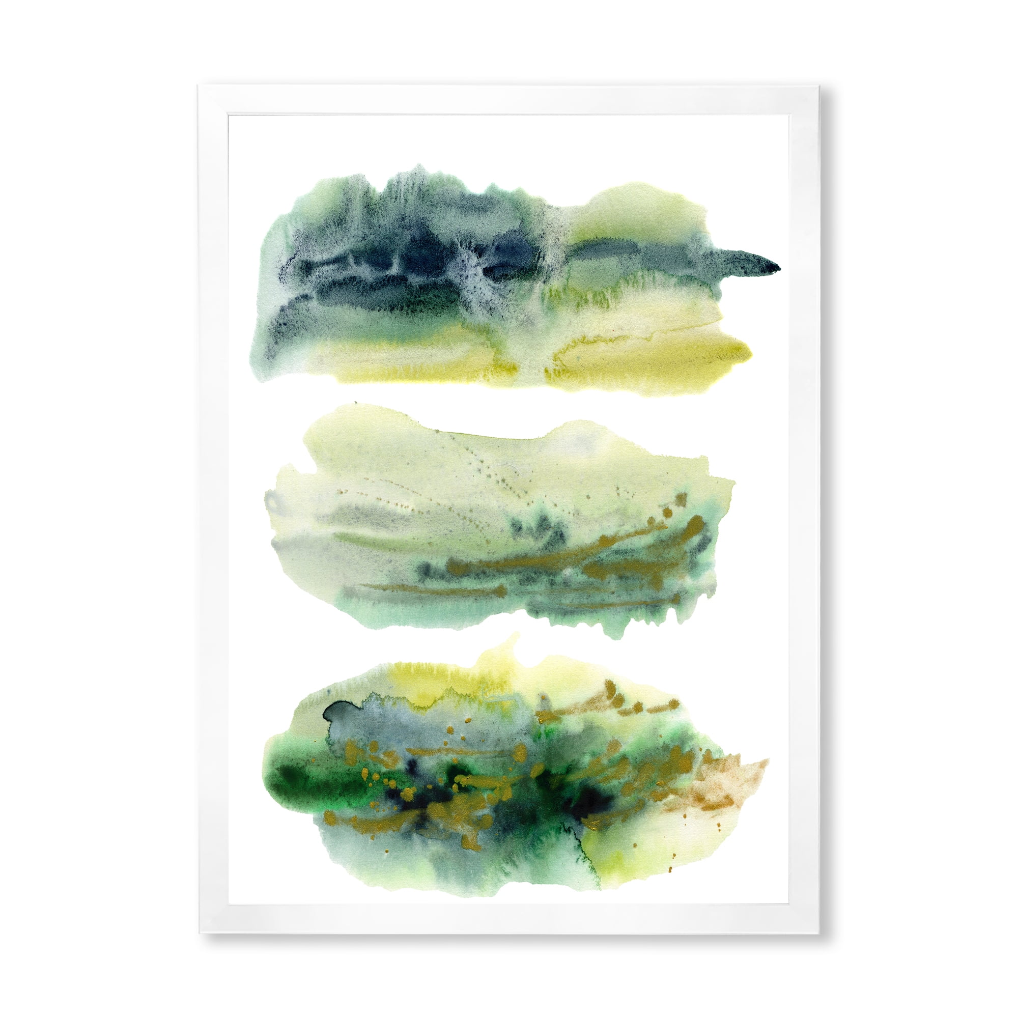 Designart 'Golden Green Abstract Clouds I' Modern Framed Art Print