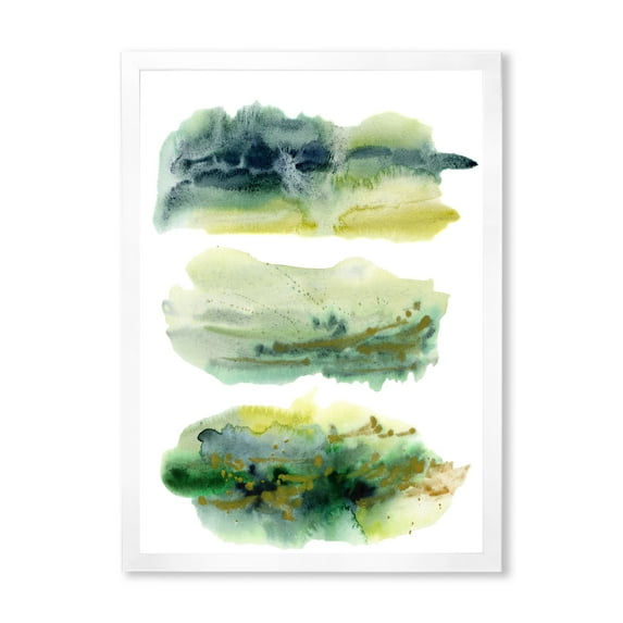 Designart 'Golden Green Abstract Clouds I' Modern Framed Art Print