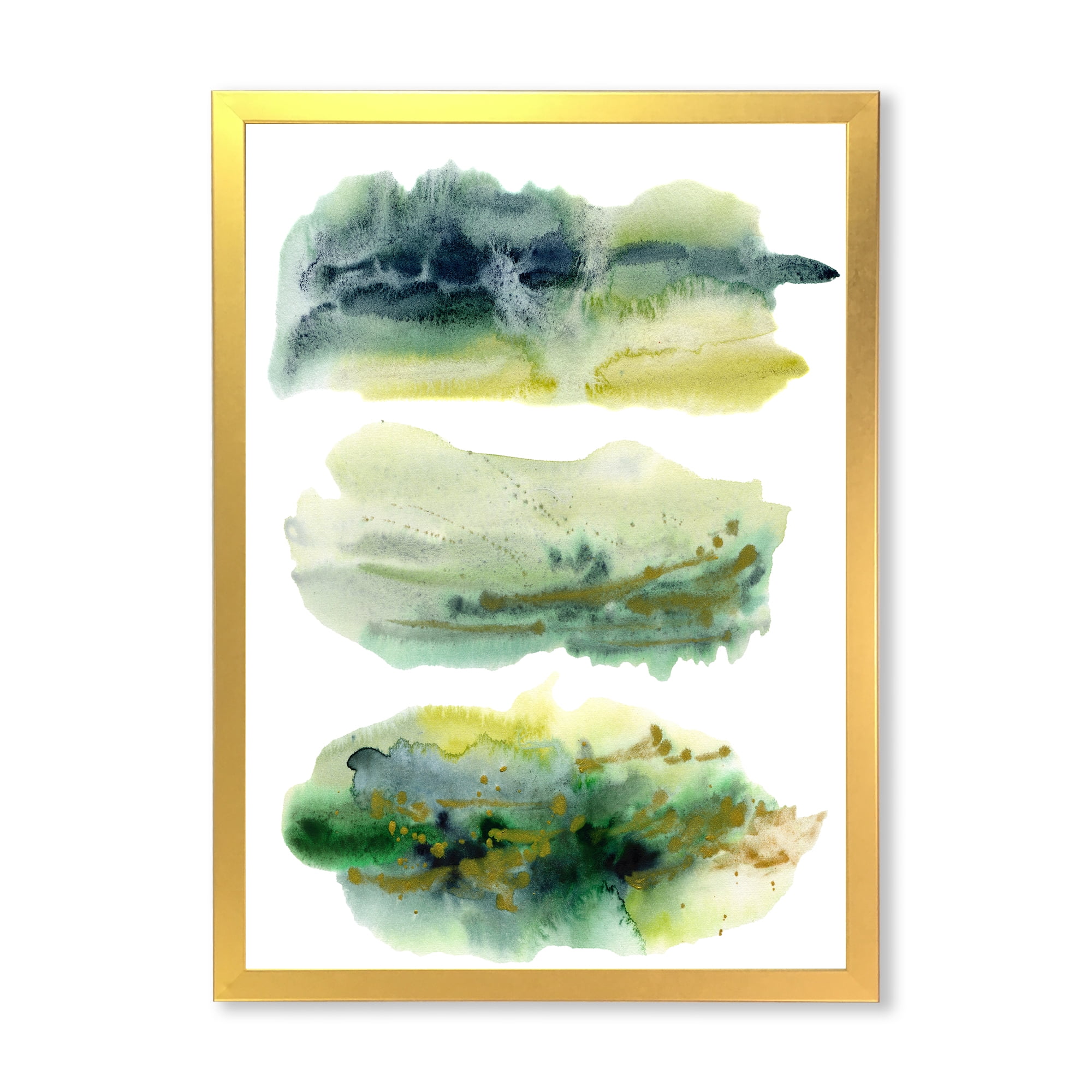 Designart 'Golden Green Abstract Clouds I' Modern Framed Art Print
