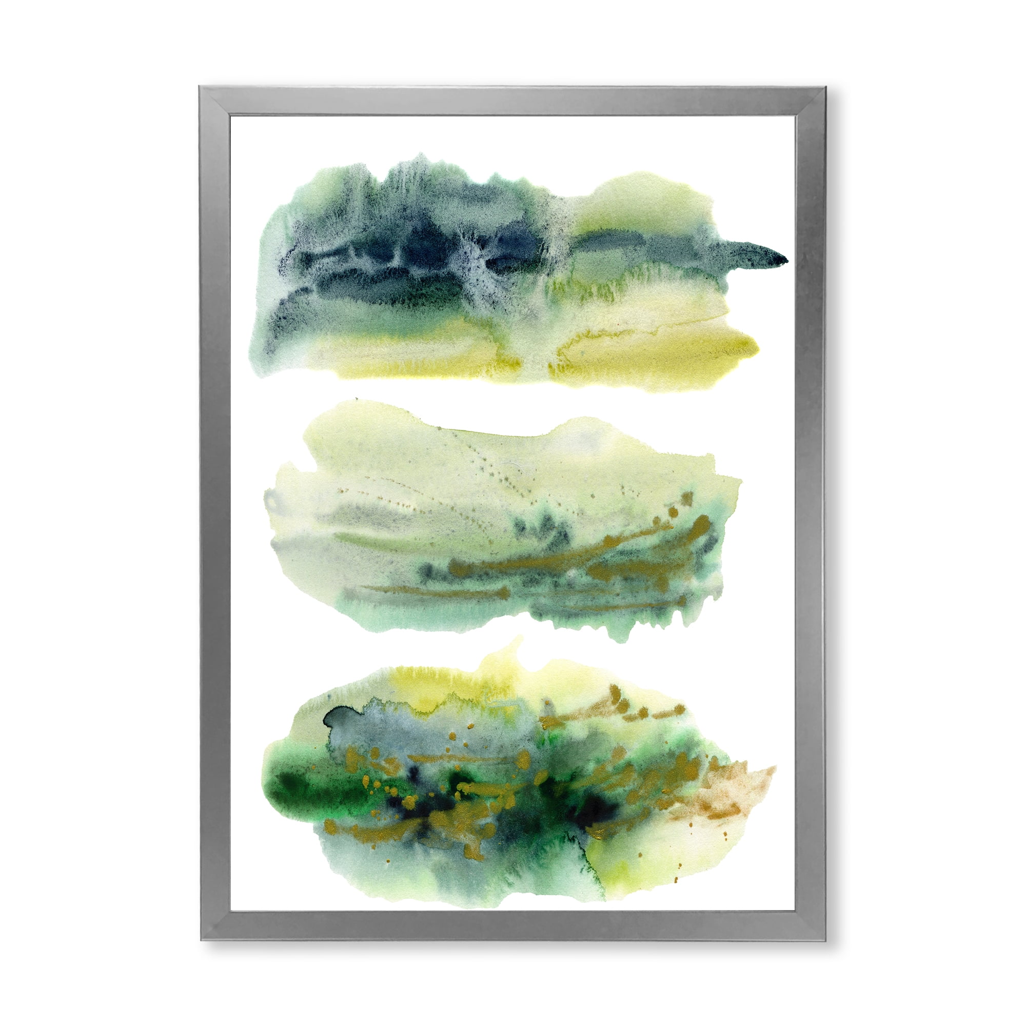 Designart 'Golden Green Abstract Clouds I' Modern Framed Art Print